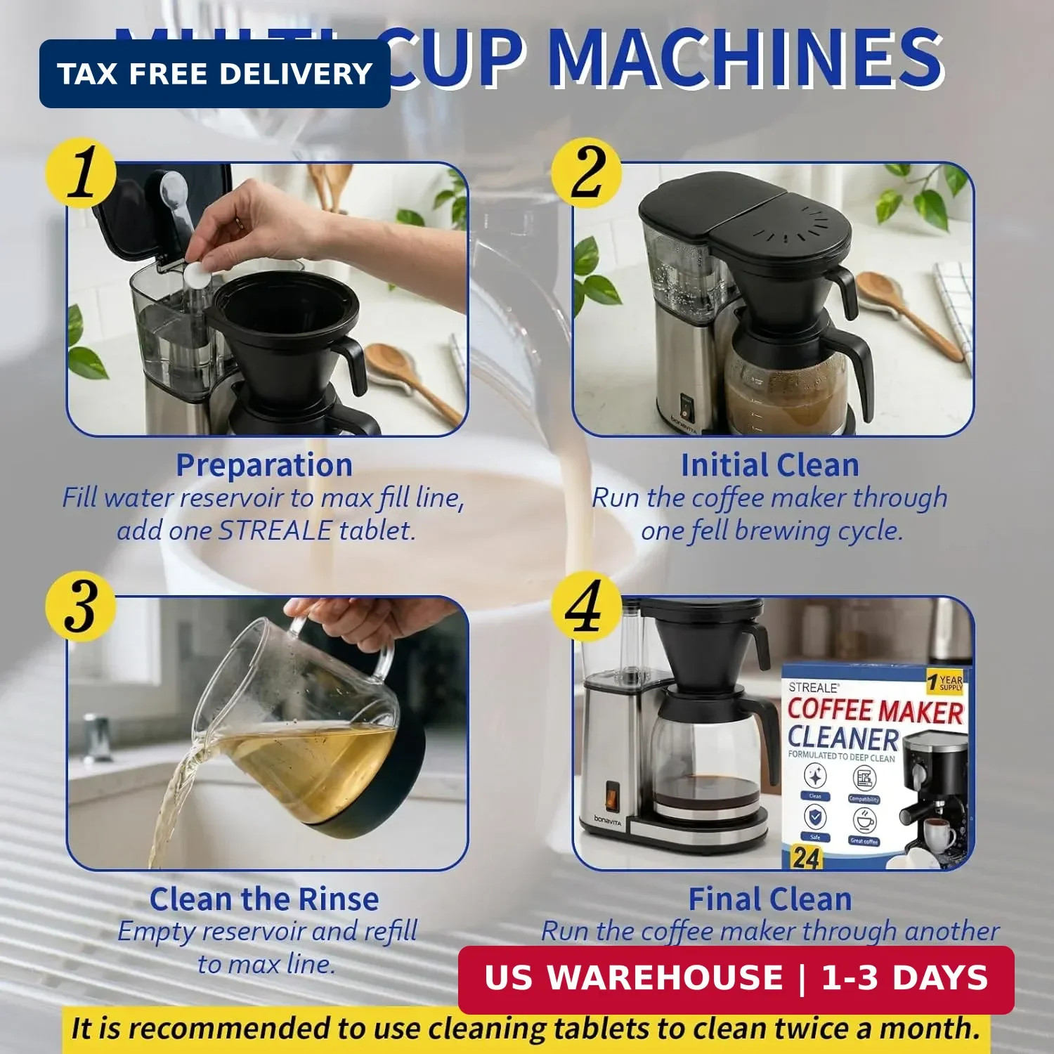 Coffee Machine Cleaner & Descaler Tablets - 24 Pack, Compatible with Nespresso,