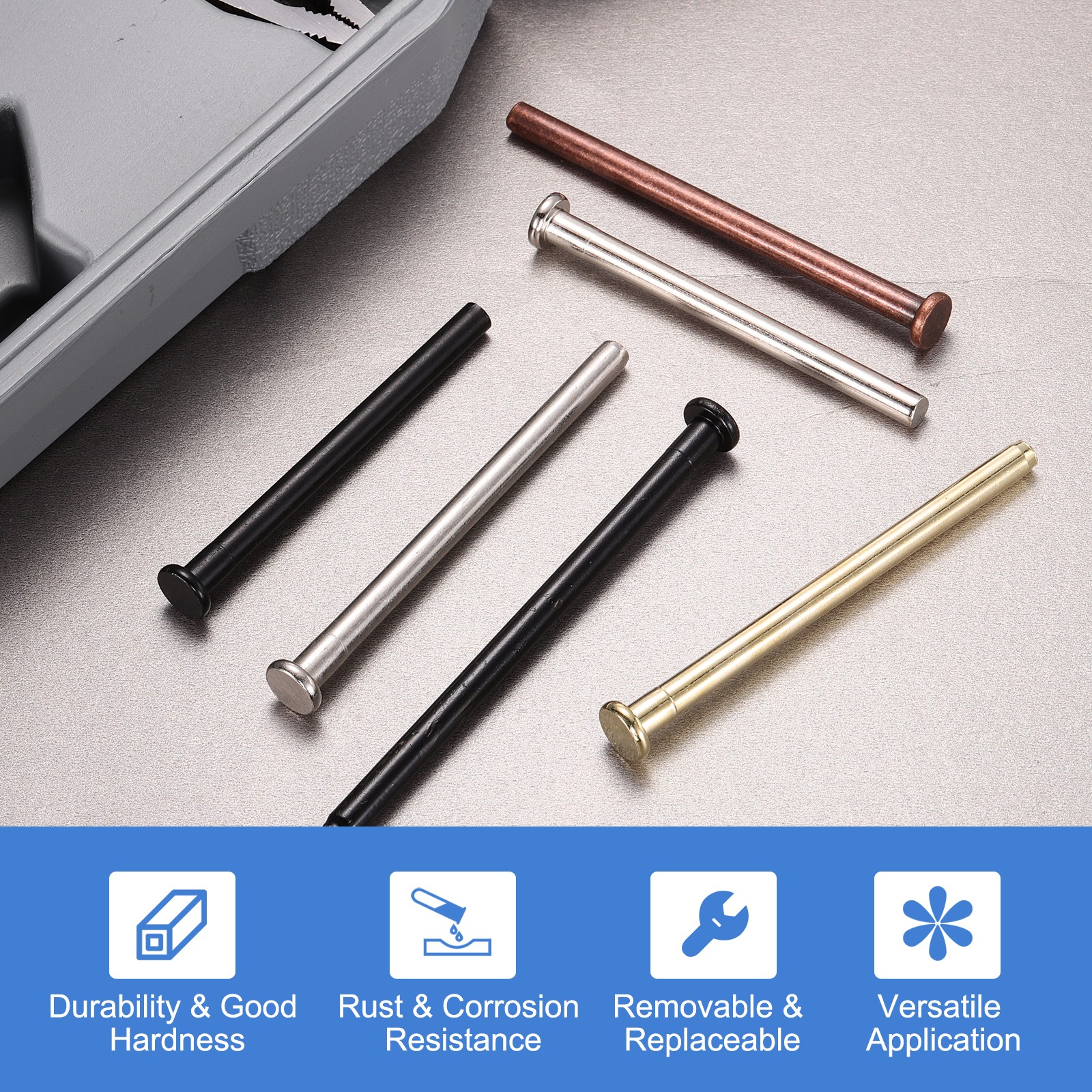 5Pcs Door Hinge Pins, 4 Inch Interior Door Hinge Security Pins, Matte Black