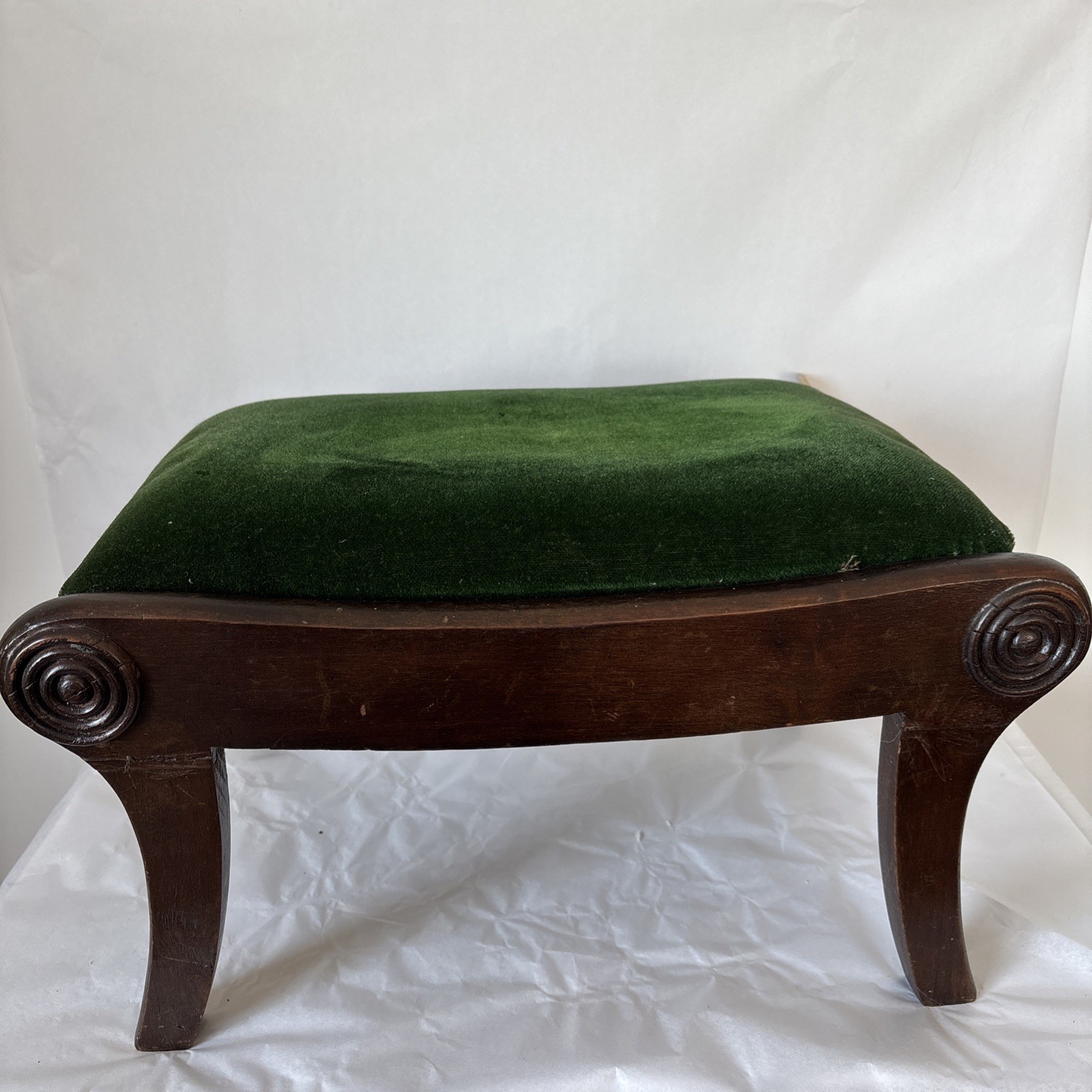 Empire Revival Footstool Green Velvet wood Frame Farmhouse 17x9x12 Vintage