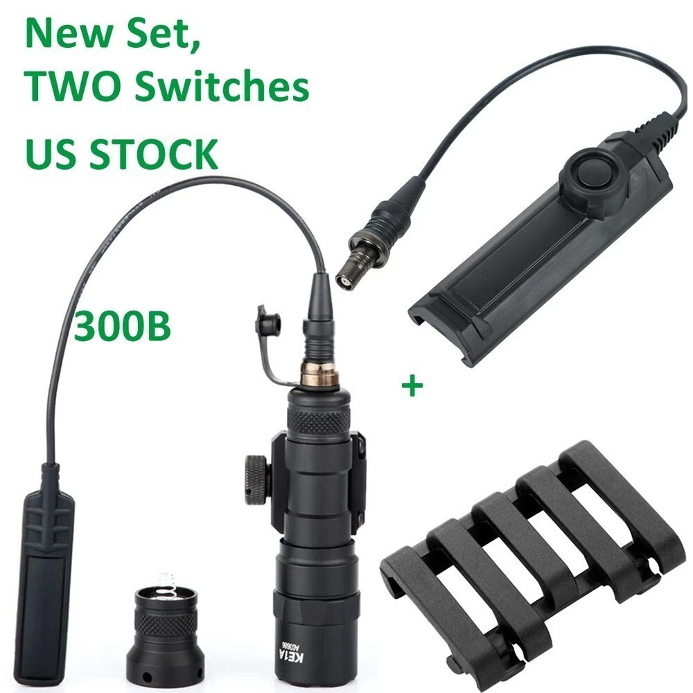 Tactical M300B Flashlight + Light Switch Pad + Rail Cover Combo for Picatinny