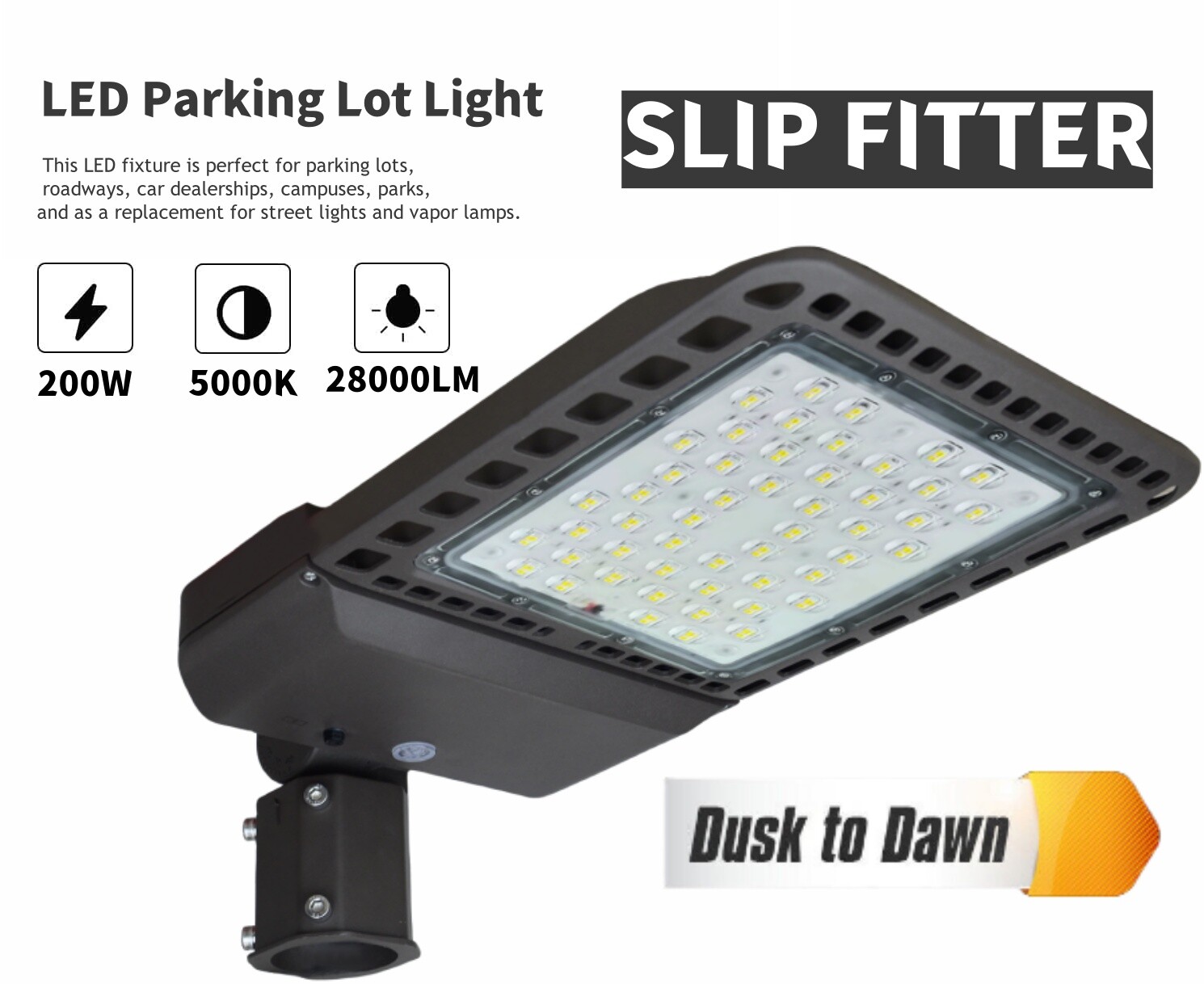 200W LED Parking Lot Shoebox Pole Light Outdoor Commercial Area Lights 28000Lm