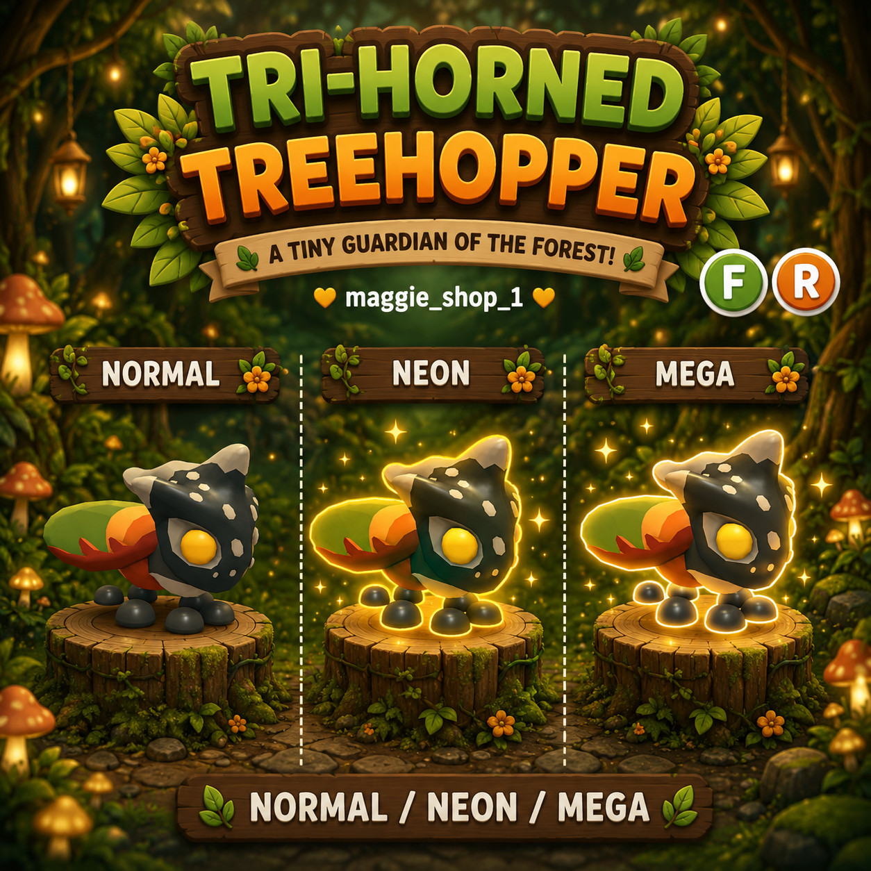 Tri-horned Treehopper FR Normal/Neon /Mega ✨ Adopt From Me Today ✨ Top Picks