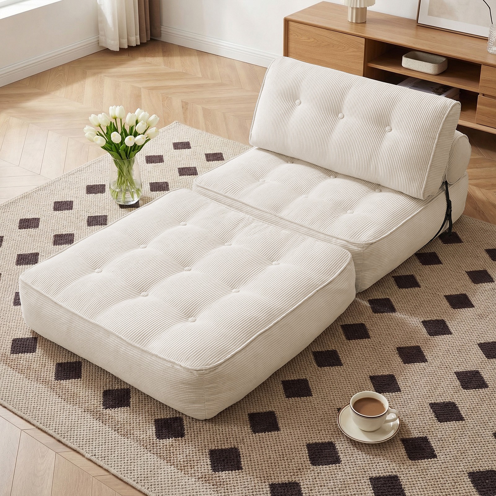 Foldable Single Sofa Bed, Convertible Sleeper Chair Bed Couches w/ Dual-Cushion