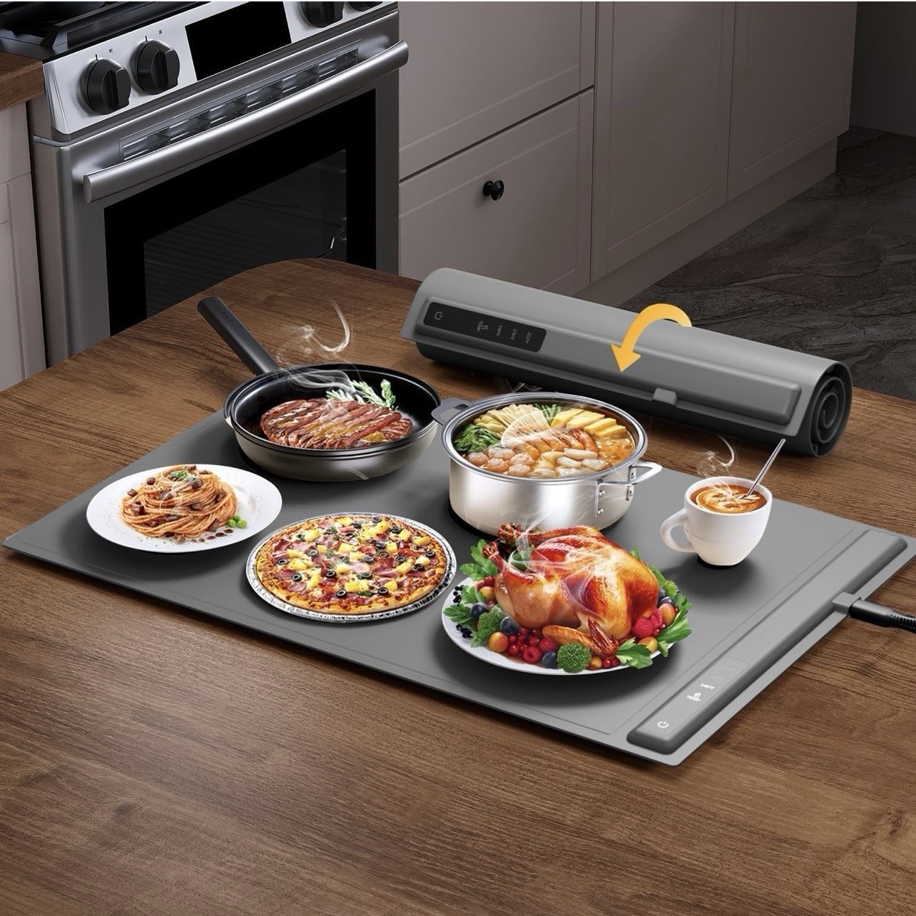 Food Warming Mat (24”x16” Large) Portable Heat Resistant Pad, Protect Countertop