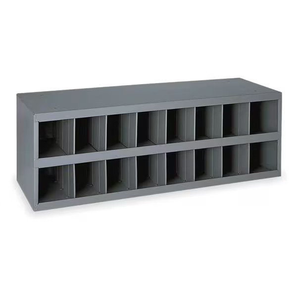 Pigeonhole Bin Unit, 33.75 in W x 12 in D x 11.5 in H, 16 Compartments, Gray,