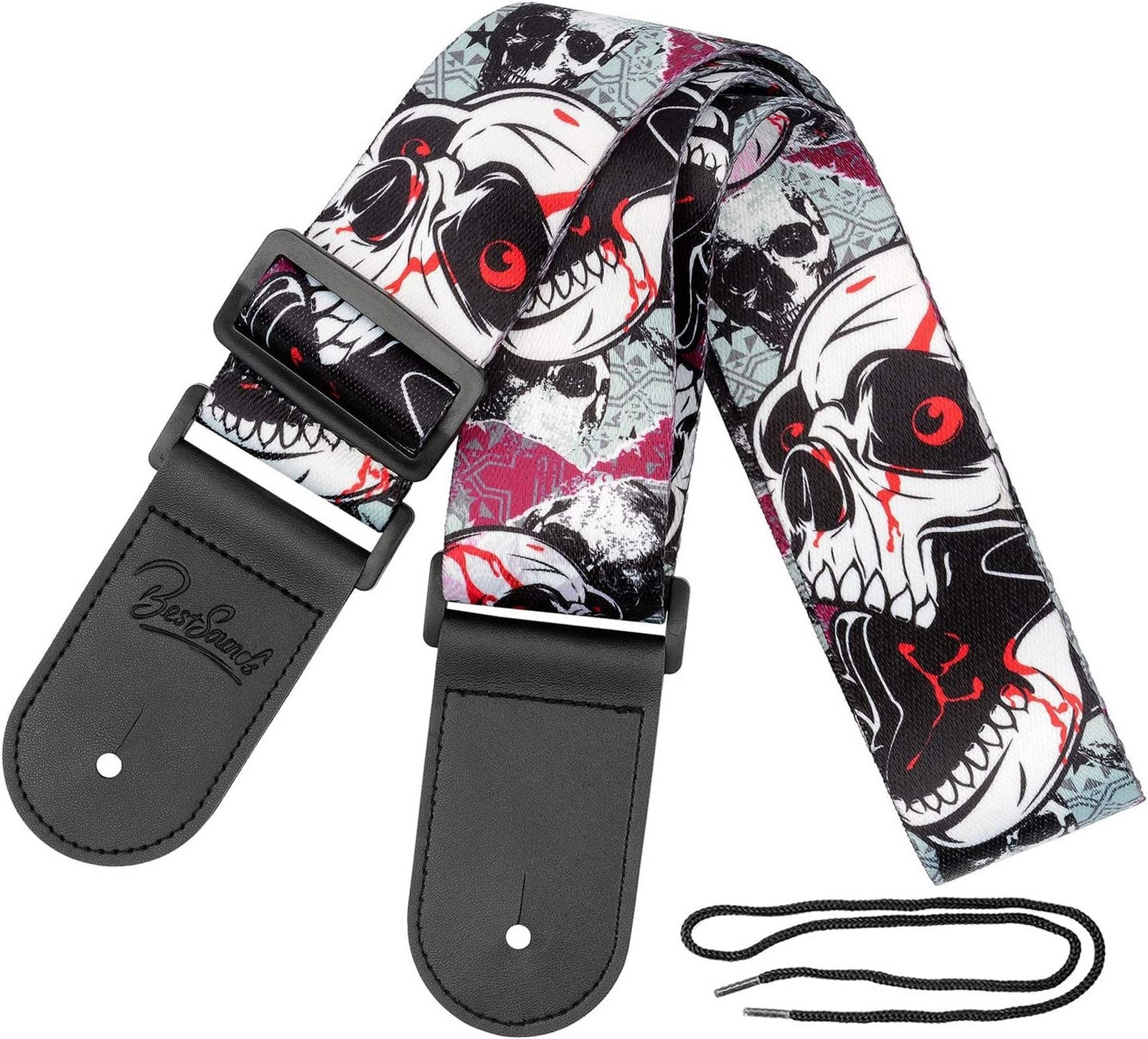 BestSounds Skull Guitar Strap for Bass, Electric, Acoustic Guitars Black Skull