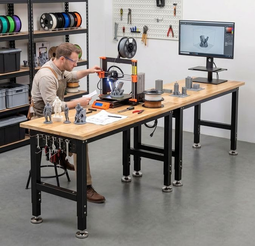 TLGREEN 48" Adjustable Workbench | Solid Rubberwood Top | 2000Lbs Heavy-Duty Wor