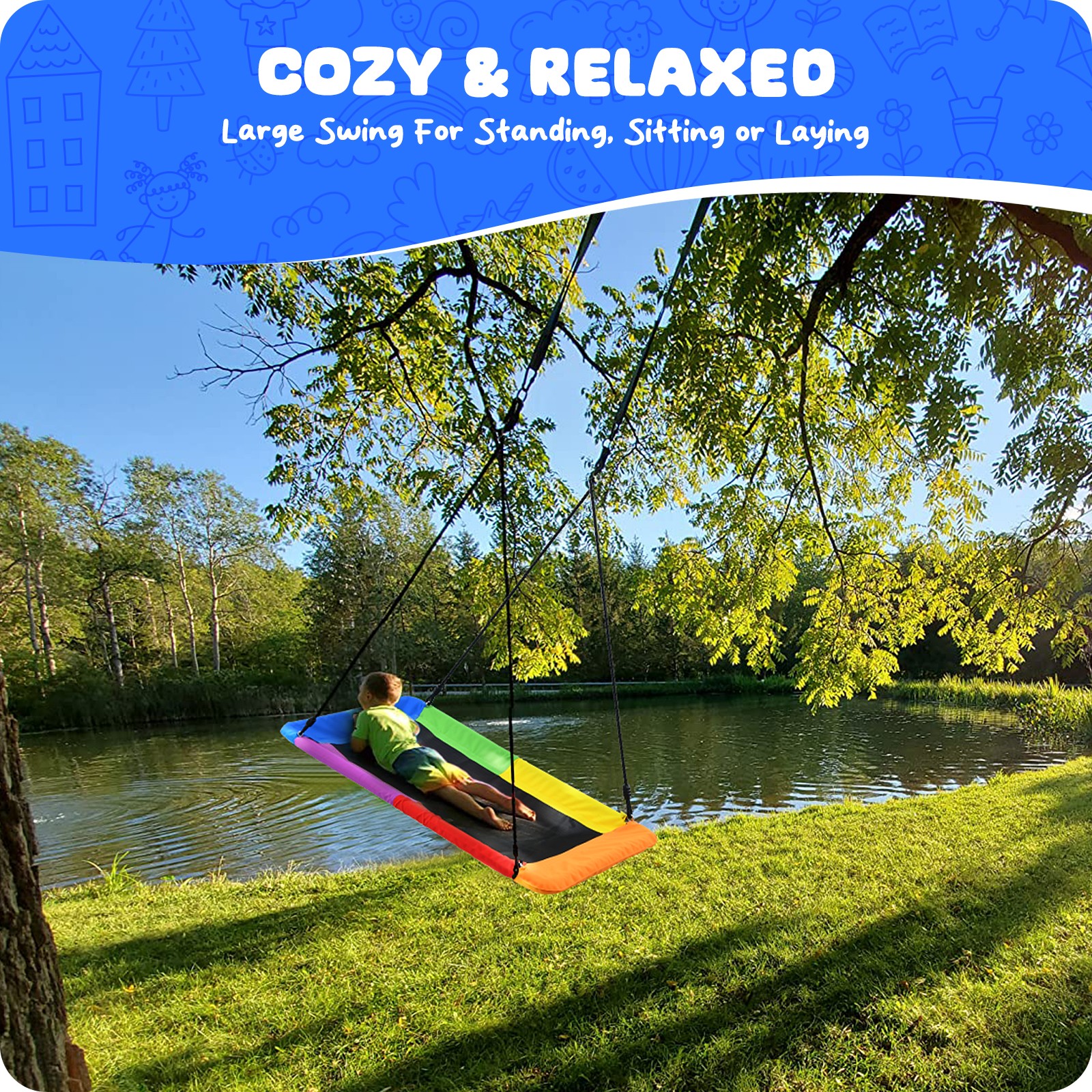 60" Giant 700lbs Rectangular Tree Swing for Kids and Adults + 2 Hanging Straps