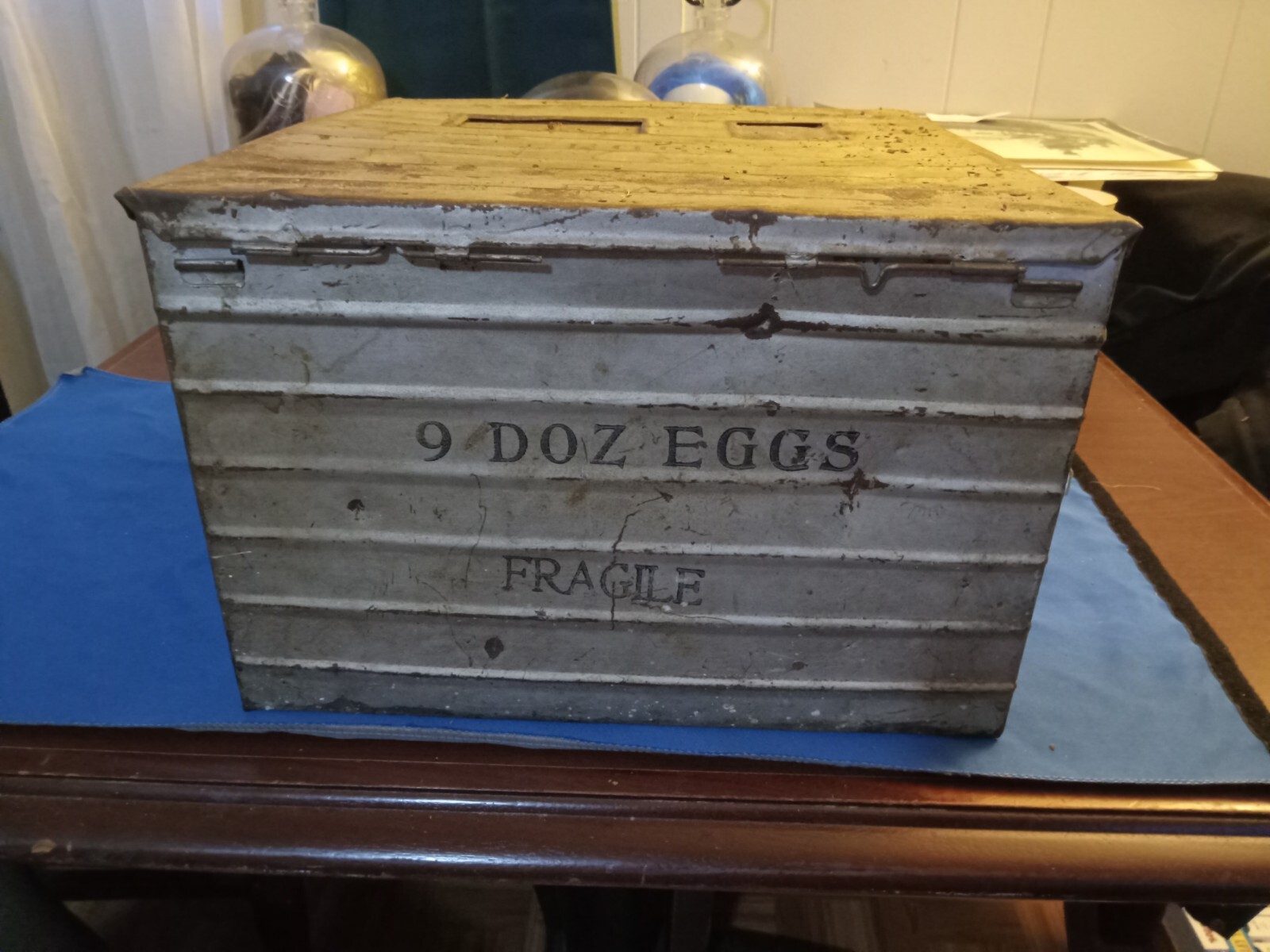 Rare Antique 1920s NINE Dozen Metal Suitcase Egg Incubator w/ Cardboard Inserts