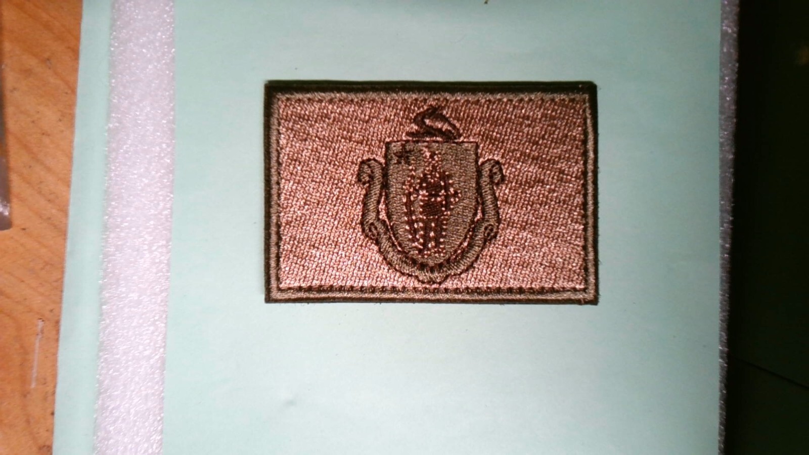 MILITARY PATCH HOOK & LOOP MASSACHUSETTS FLAG GREENISH BACKGROUND