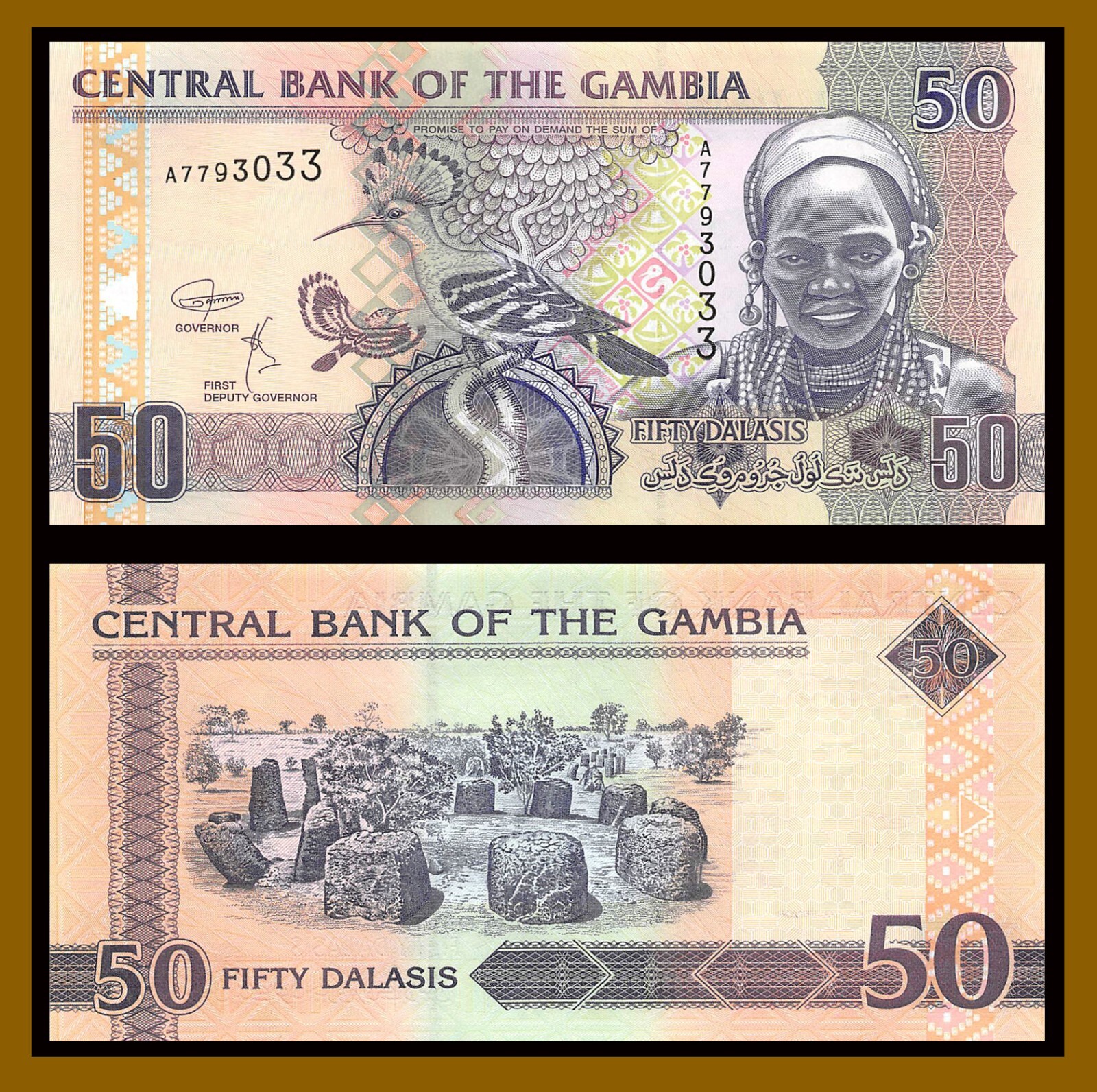 Gambia 50 Dalasis, 2018 P-28d Hoopoe Birds Unc