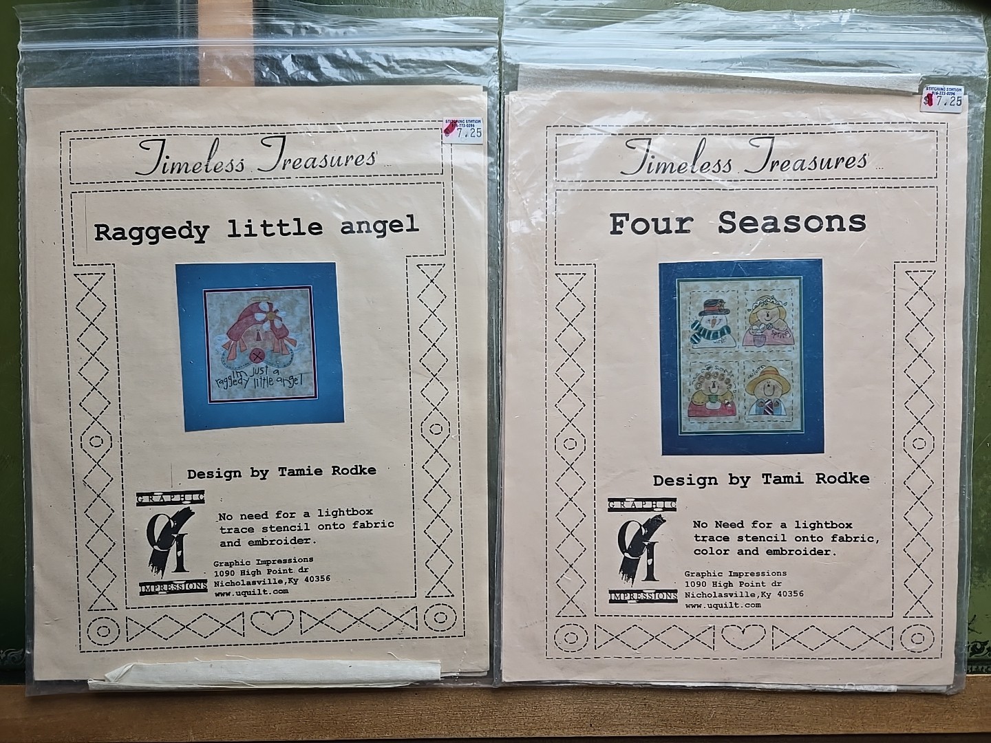 2 VTG Timeless Treasures Trace Stencil Pattern & Fabric Pieces 4 Seasons & Angel