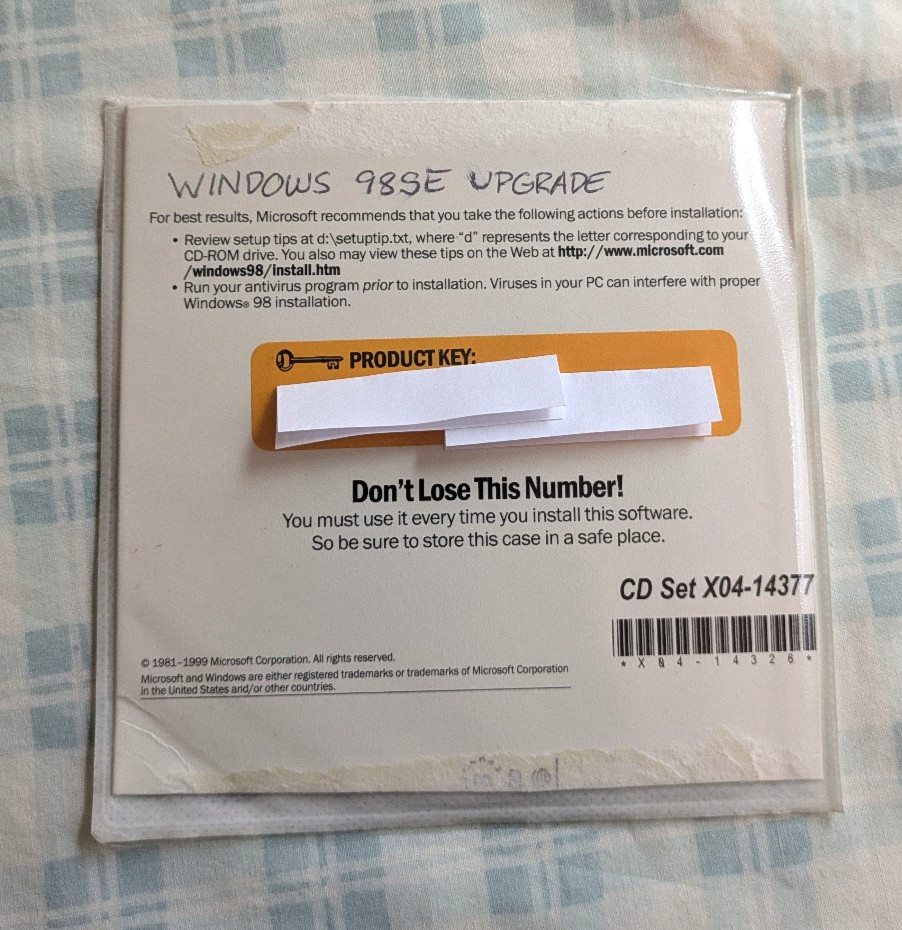 Microsoft Windows 98 Upgrade CD-Rom 1998 Second Edition
