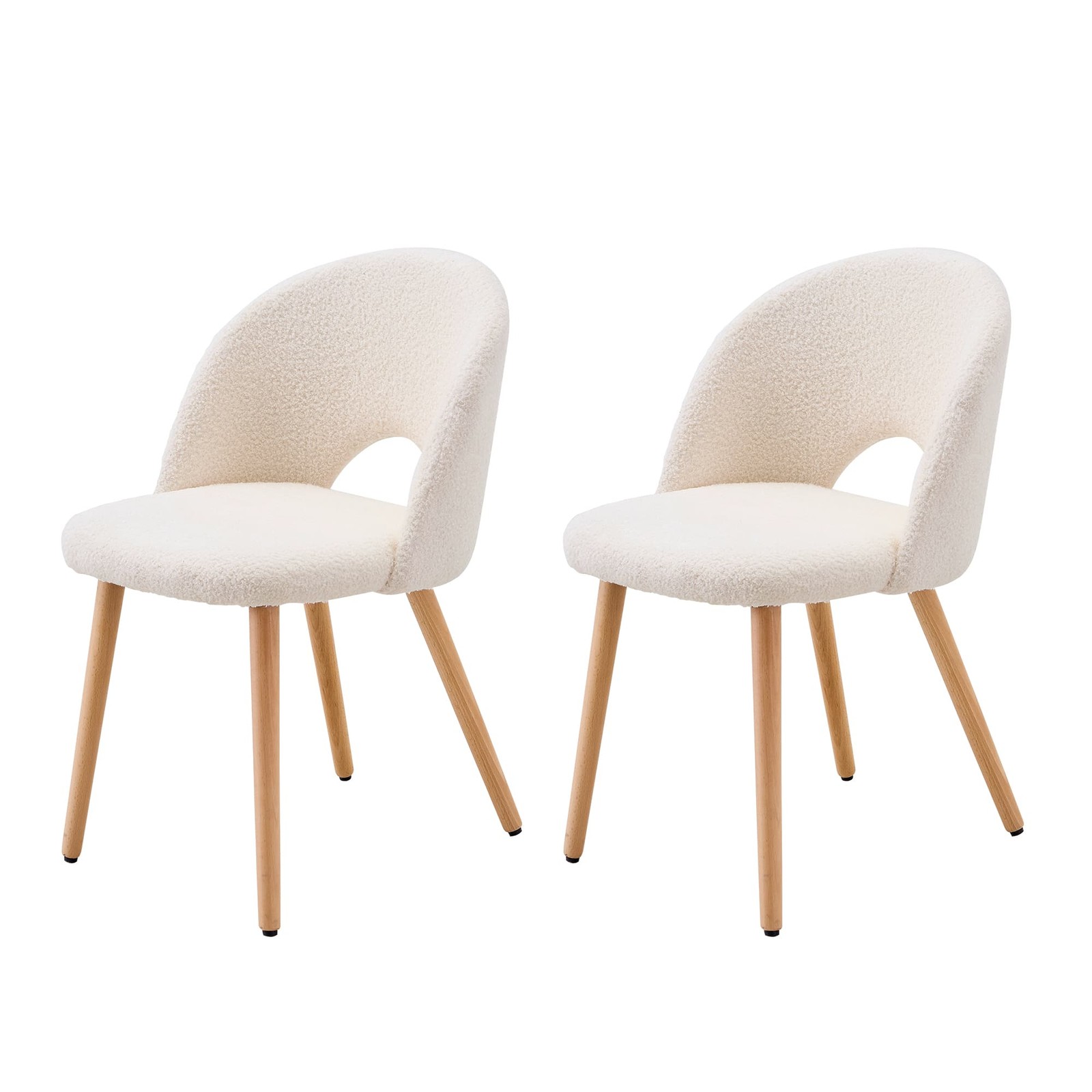 White Teddy Velvet Restaurant Chairs 2PCS Ergonomic Comfortable Backrest