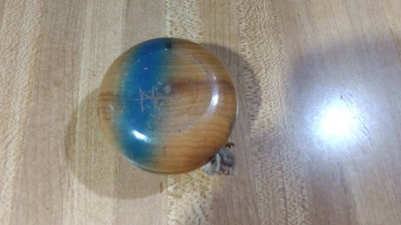 Vintage Duncan? Wooden YoYo,brown/blue stripe,rare!