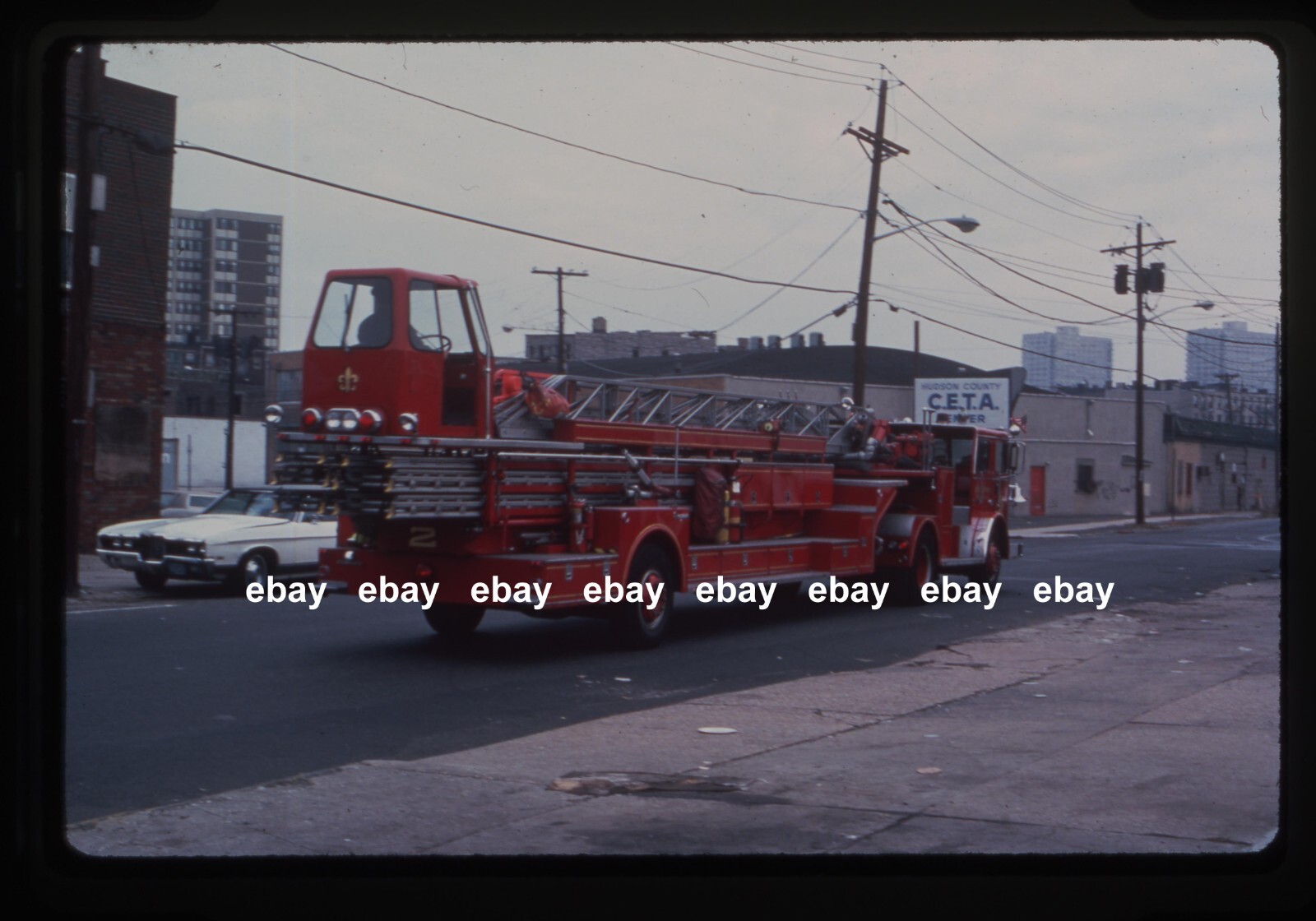 Hoboken NJ 1972 Seagrave 100' TDA Fire Apparatus Slide