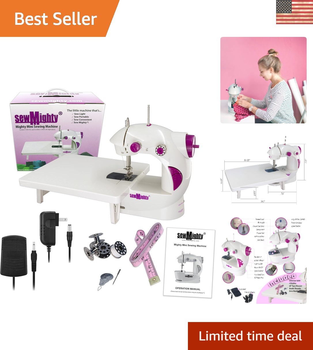 Compact Battery & AC Powered Sewing Machine for Quick Repairs & Travel