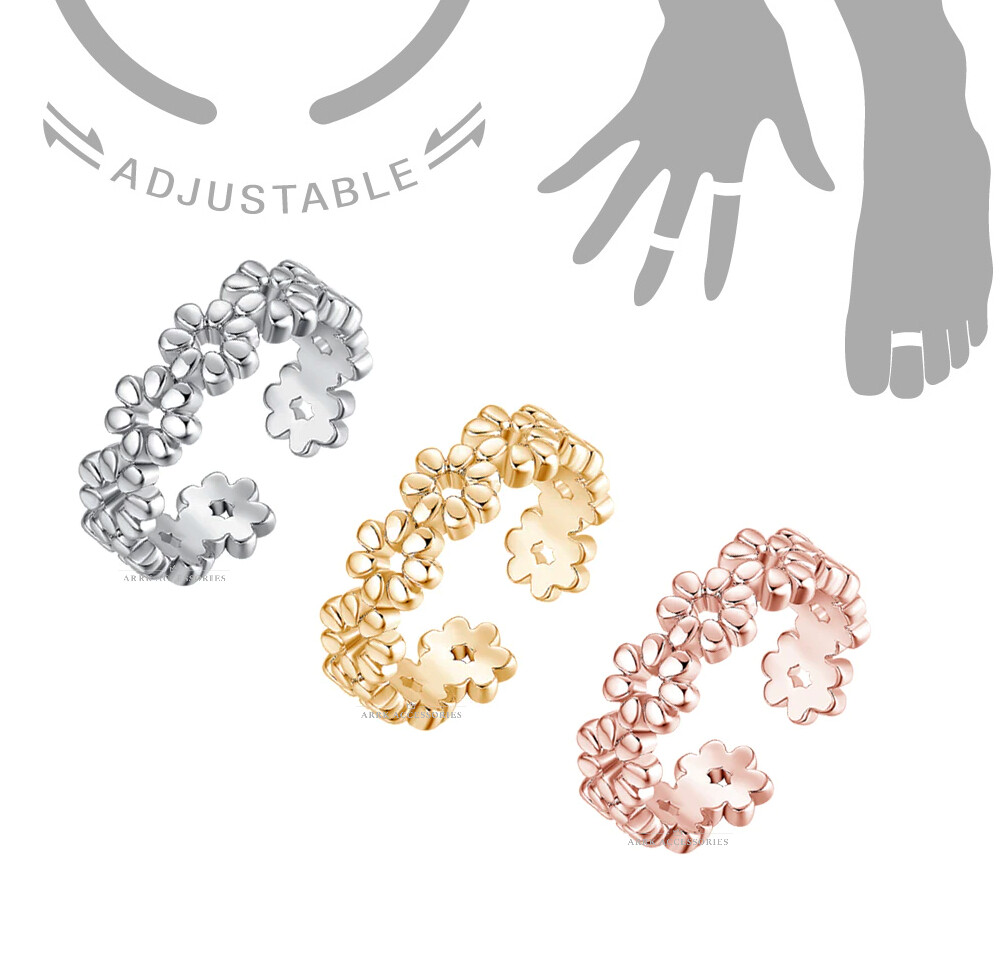 Toe Ring Daisy Flower Adjustable Midi Finger Knuckle Thumb Stacking Ring Band