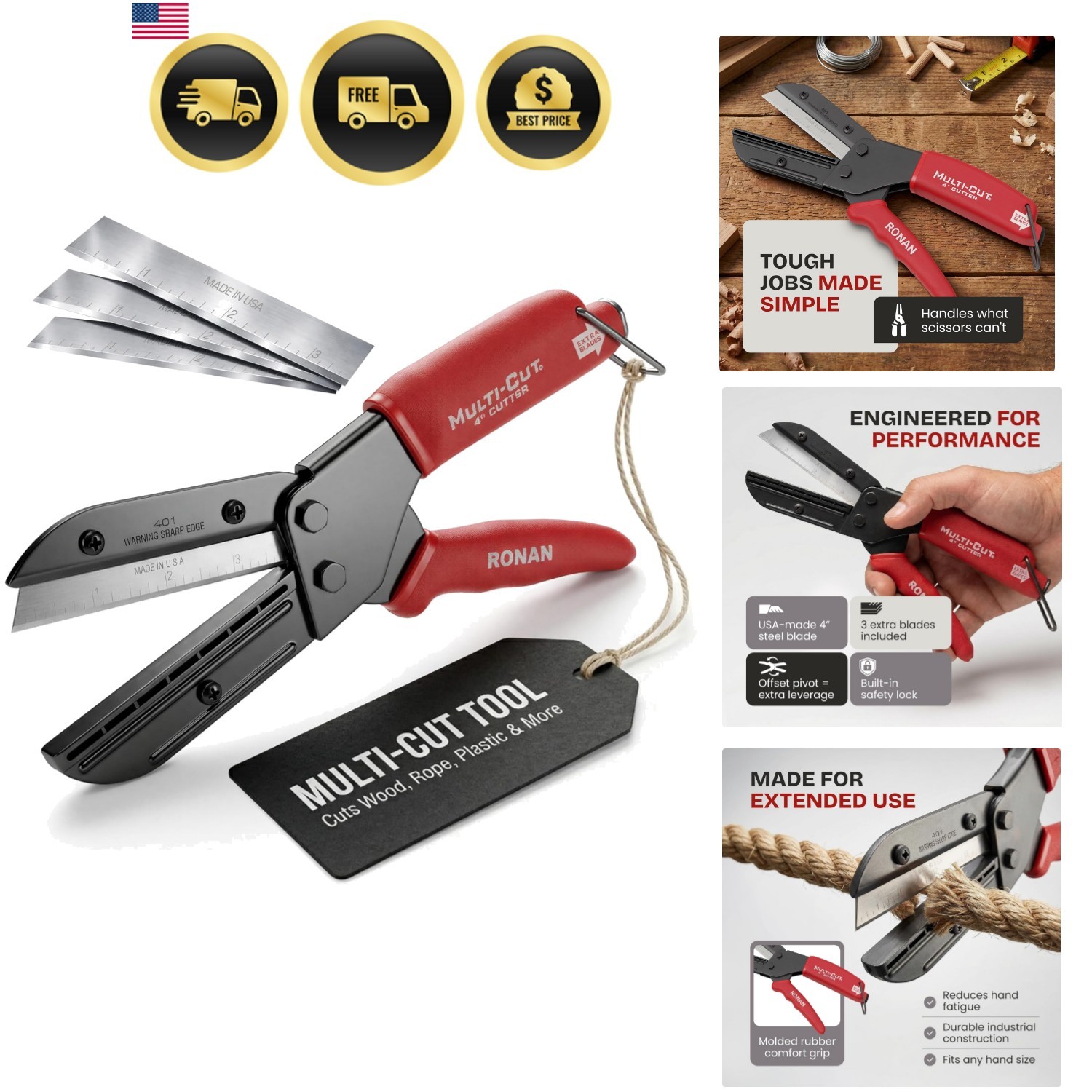Multi-Cut Cutting Tool - For Soft Wood, Cardboard, Plastic, Rope, Leather & D...