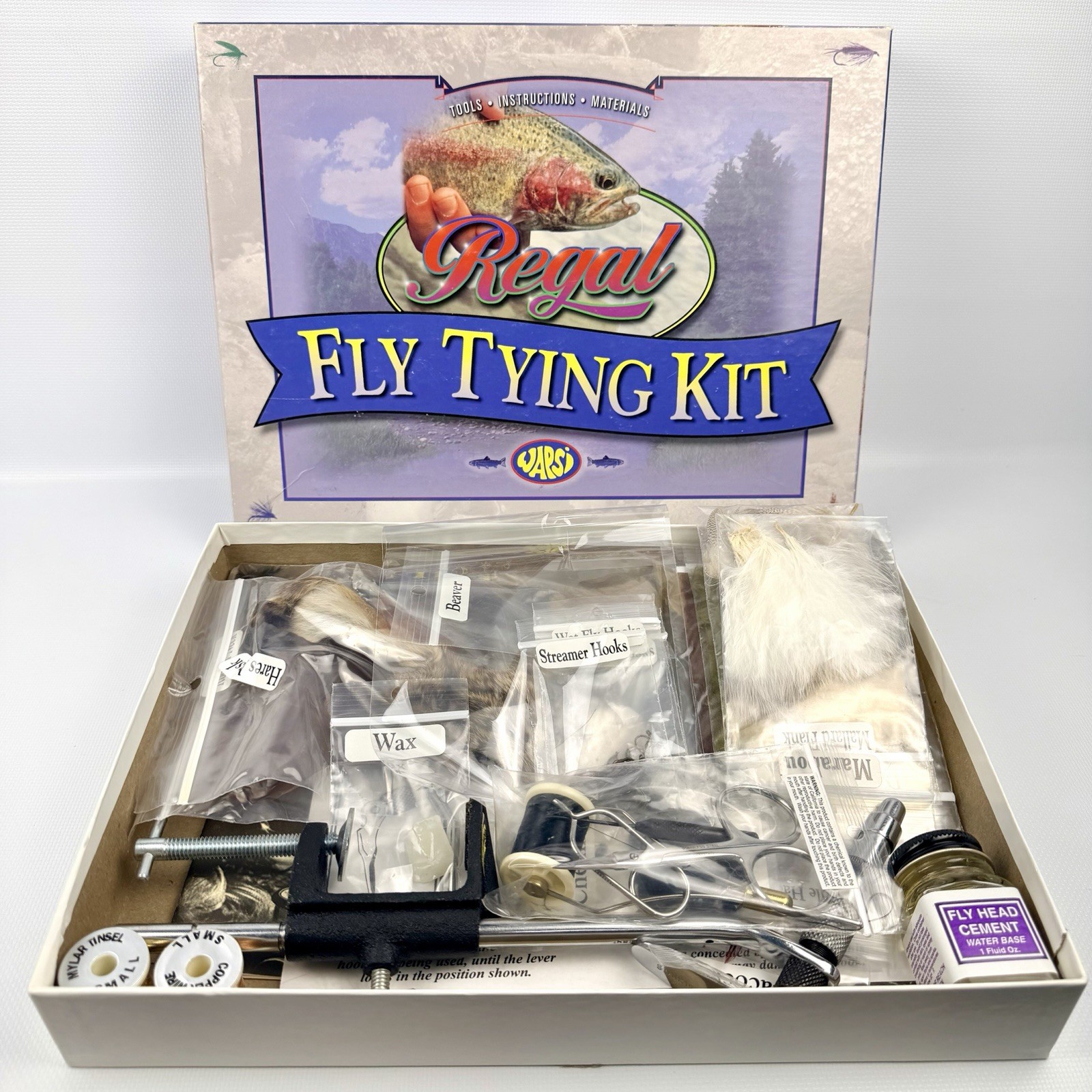 Vintage New Wapsi Regal Fly Tying Kit, Complete w/Box Materials Tools Manual