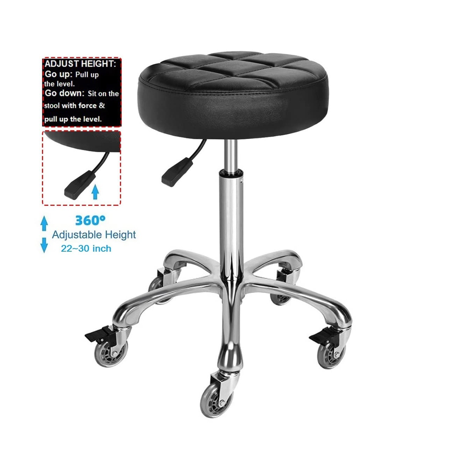 Adjustable Heavy Duty Stool - Rolling Stools with Locking Caster Wheels - Swi...