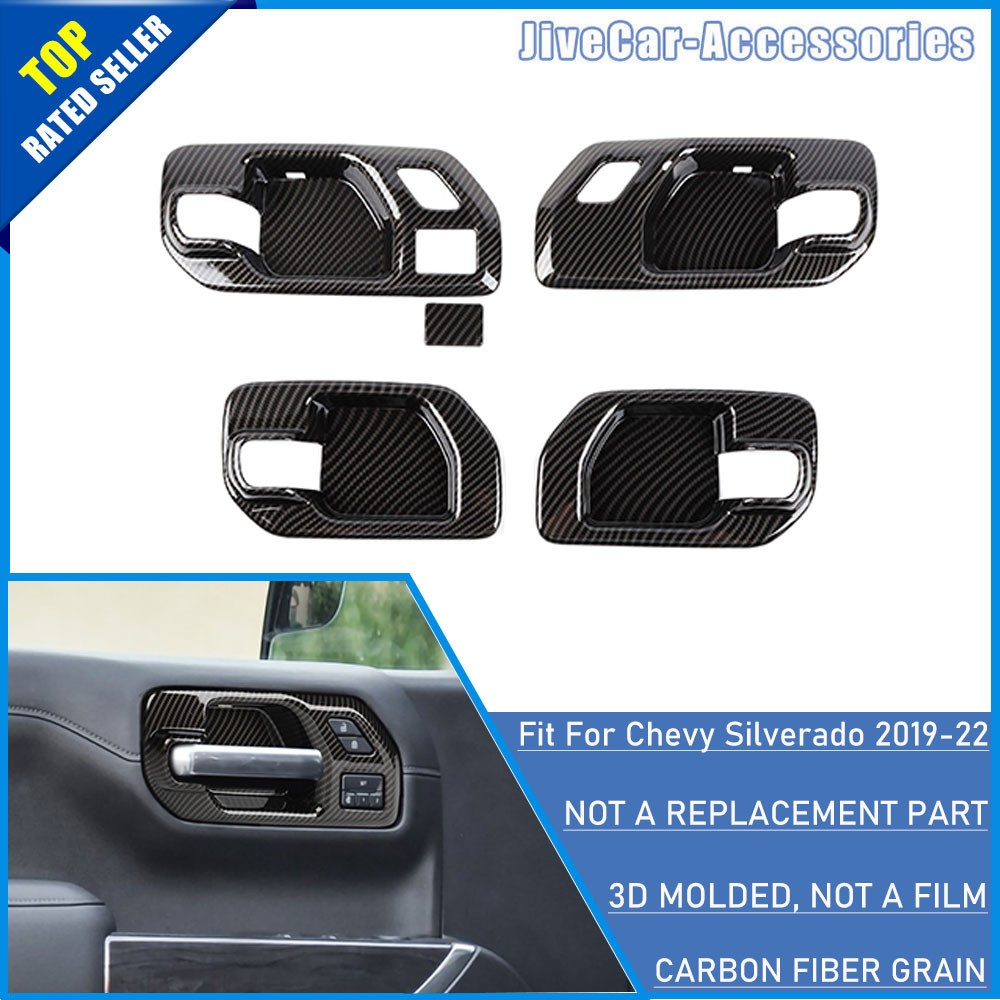 Carbon Fiber Inner Molded Door Handle Bowl Cover Trim For Chevy Silverado 19-22