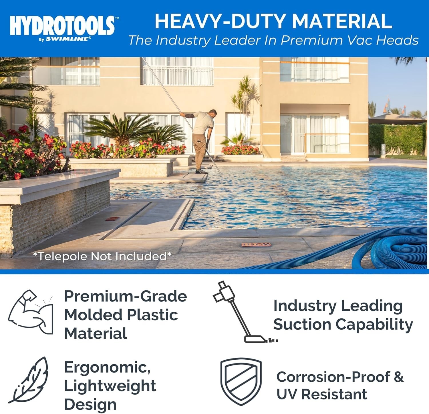 HYDROTOOLS Manual Pool Vacuum Head Attachment for Inground & Above Ground Pools