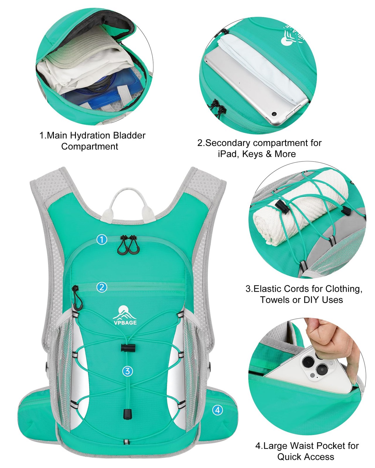 VPBAGE Hydration Backpack 2L Bladder 15L Daypack Small for Hiking Running Skiing