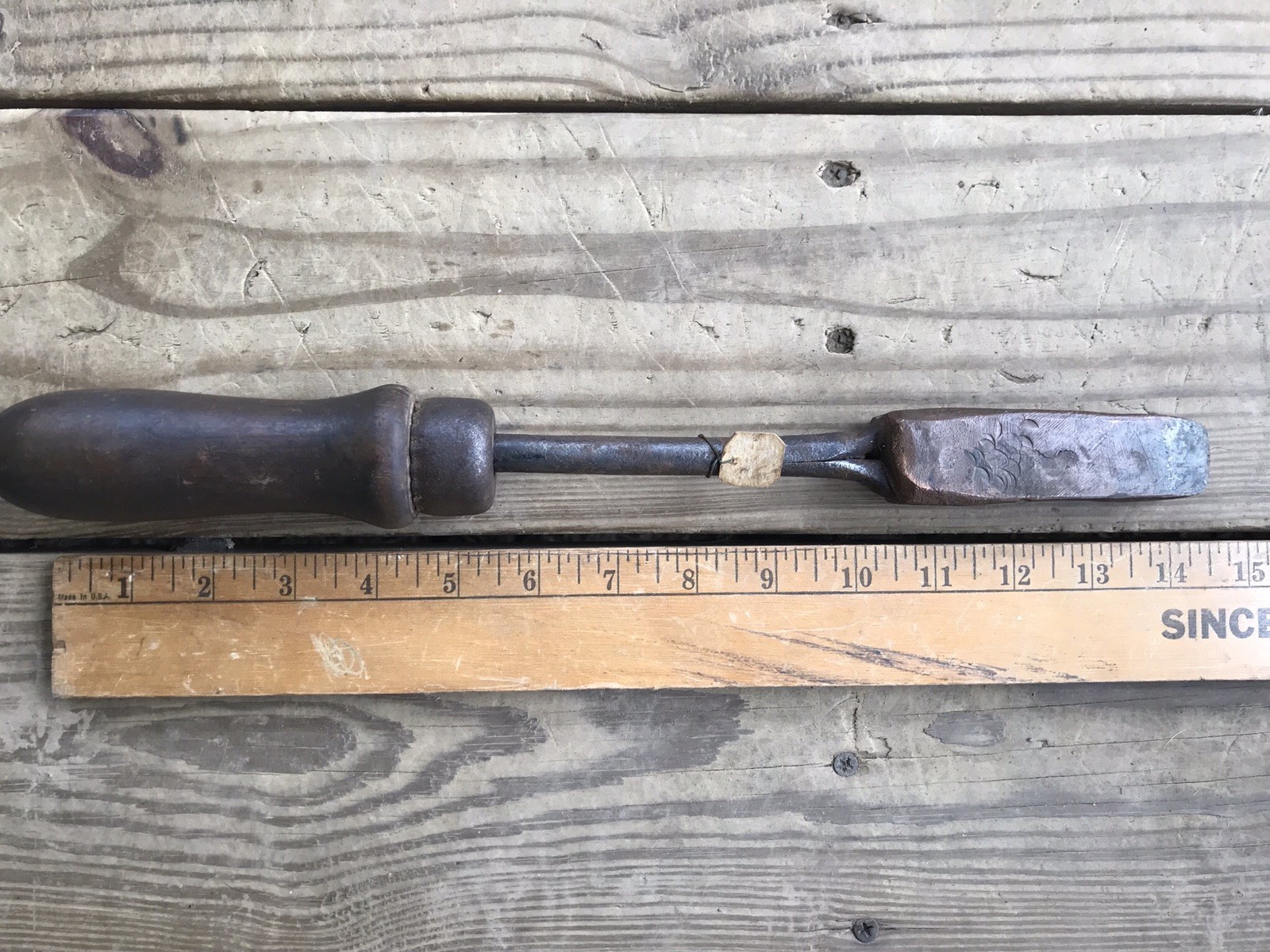 Antique Soldering Iron Copper Head Wood Handle Metal Worker Double Wire Handmade