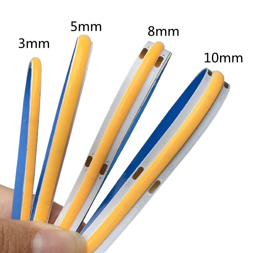 DC12V/24V COB LED Strip Super Thin 3mm 5mm 8mm 10mm 384LEDs High Density Light