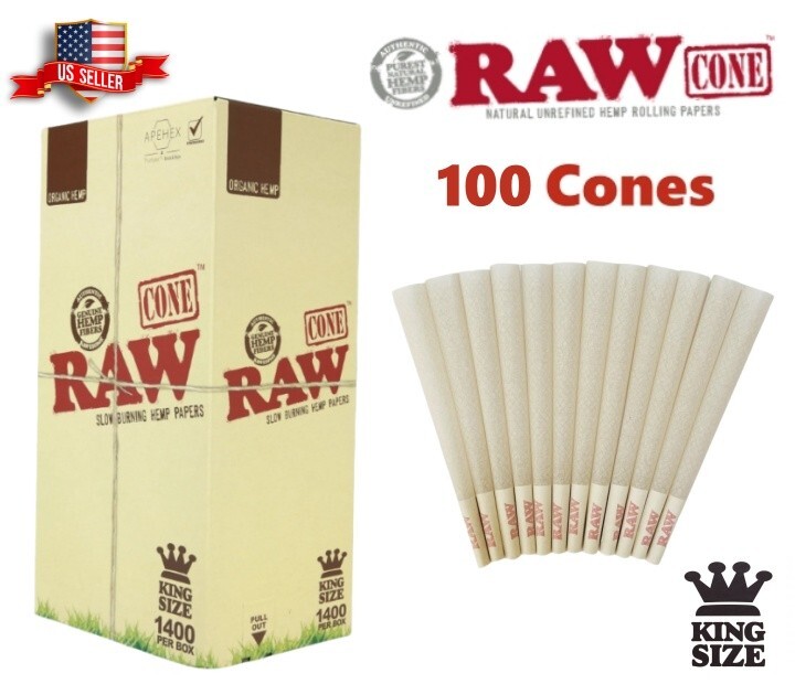 Authentic RAW Organic King Size Pre-Rolled Cones 100 Pack & Free Shipping