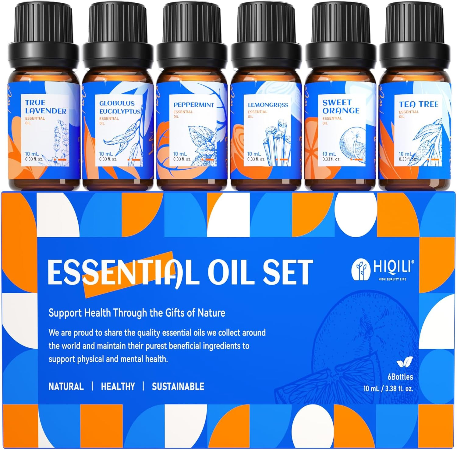 HIQILI Essential Oils for Diffusers for Home，Top 6 Gift Essential Oil Set，Includ