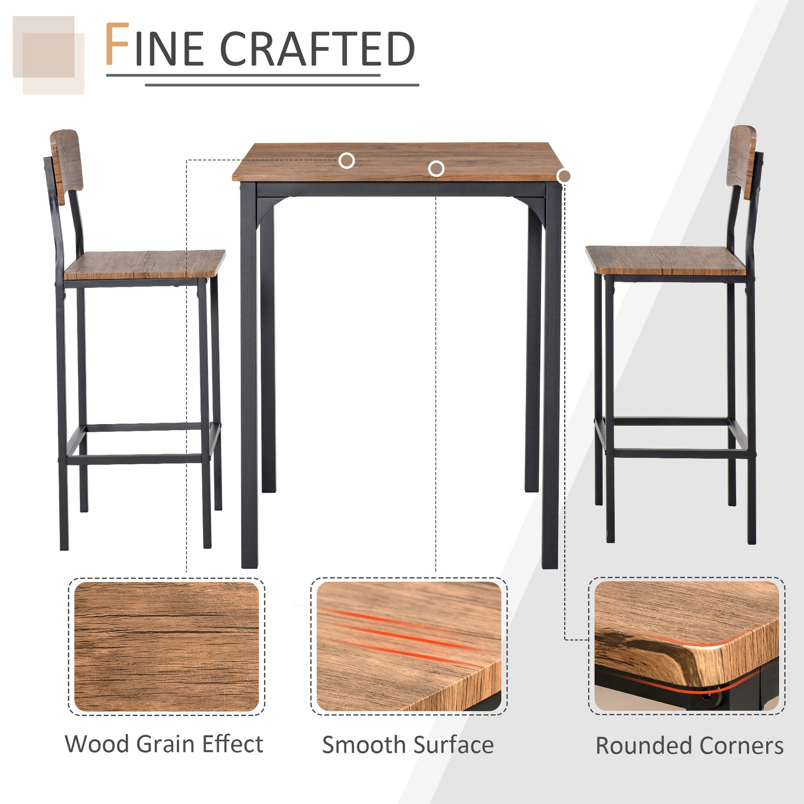 3 Piece Bar Table Set, Industrial Counter Height Dining Table Set, Bar Table &