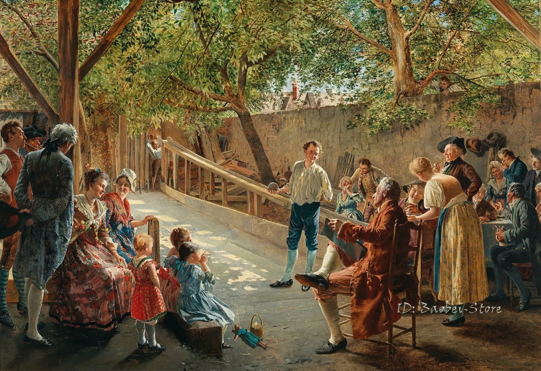 Bowling Alley Oil painting Giclee Art Printed on canvas L3860