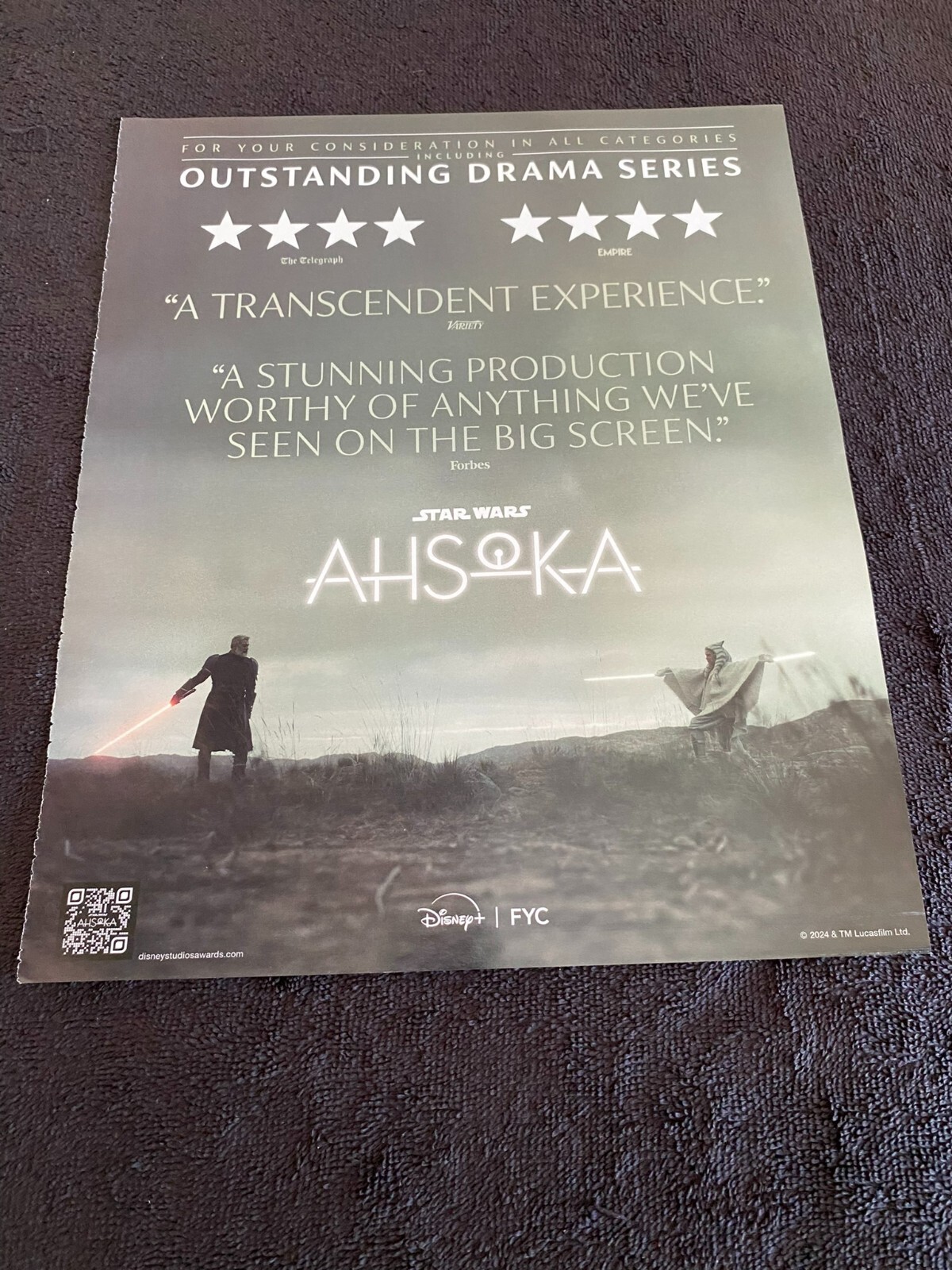 STAR WARS: AHSOKA 2024 Emmy ad for Best Drama Series, with Rosario Dawson Disney