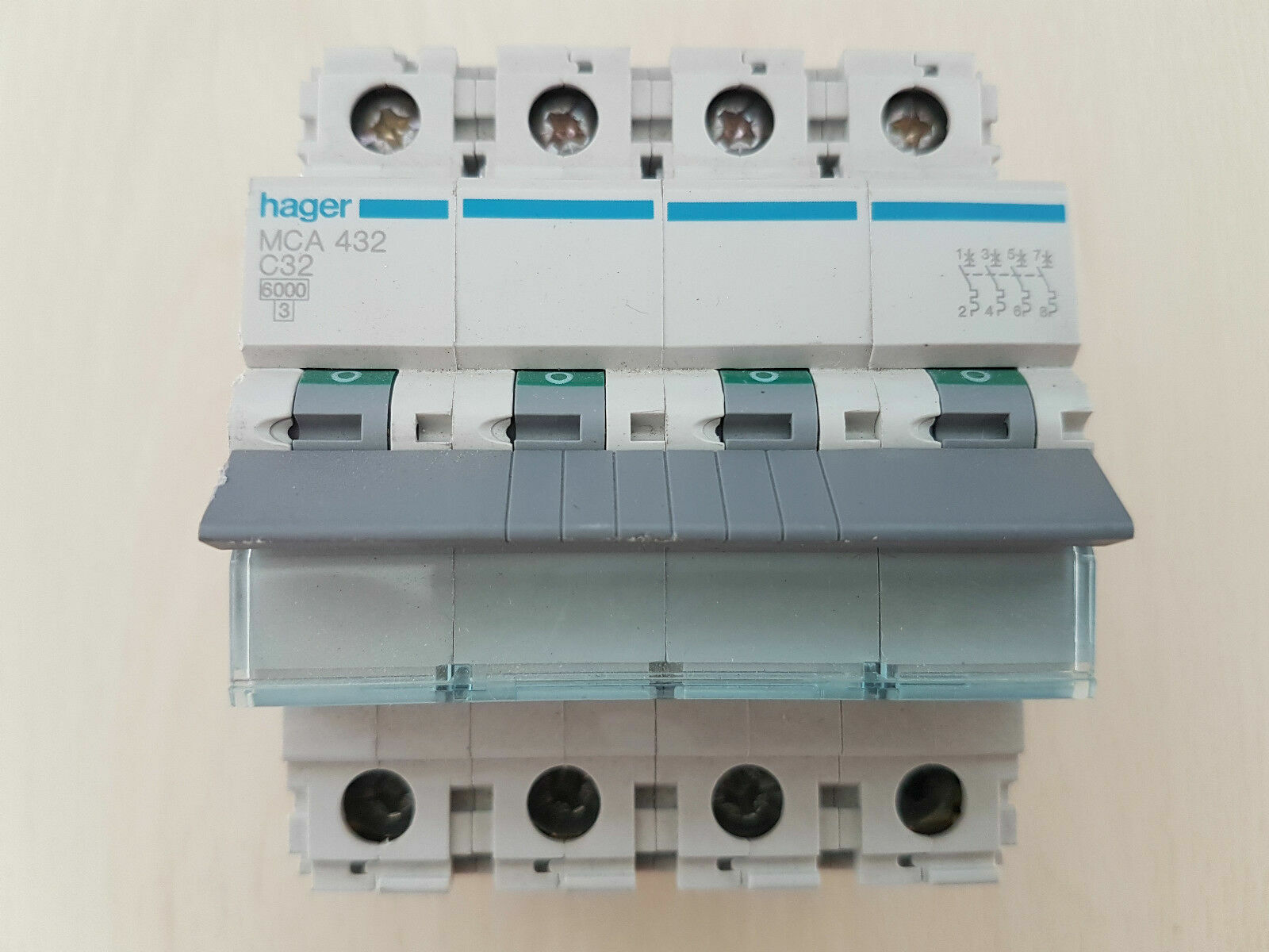 Hager MCA432 Circuit Breaker 4P 32A C-Curve 6kA Circuit Breaker 4 Pole