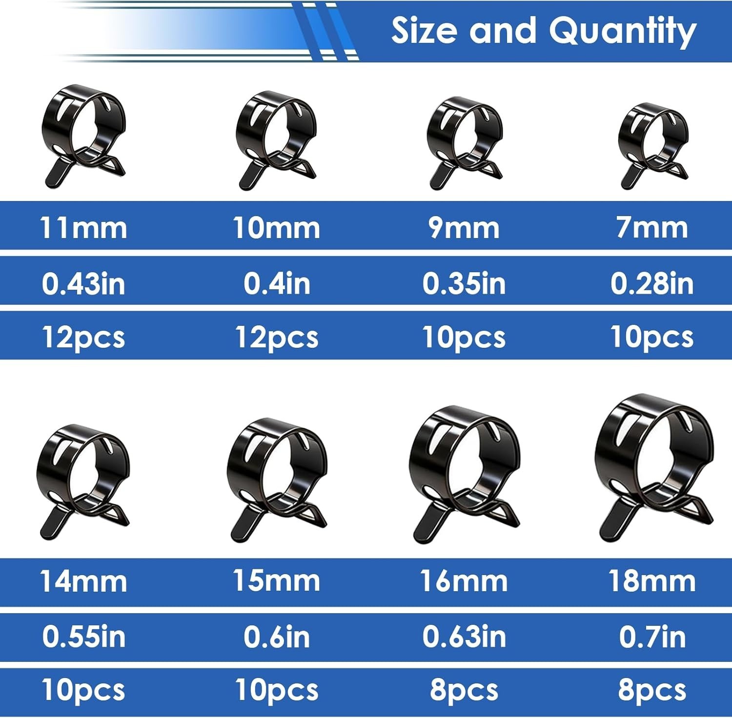 80 Spring Hose Clamps 7-18Mm Constant Tension for Fuel Line Vacuum Air Hose clip