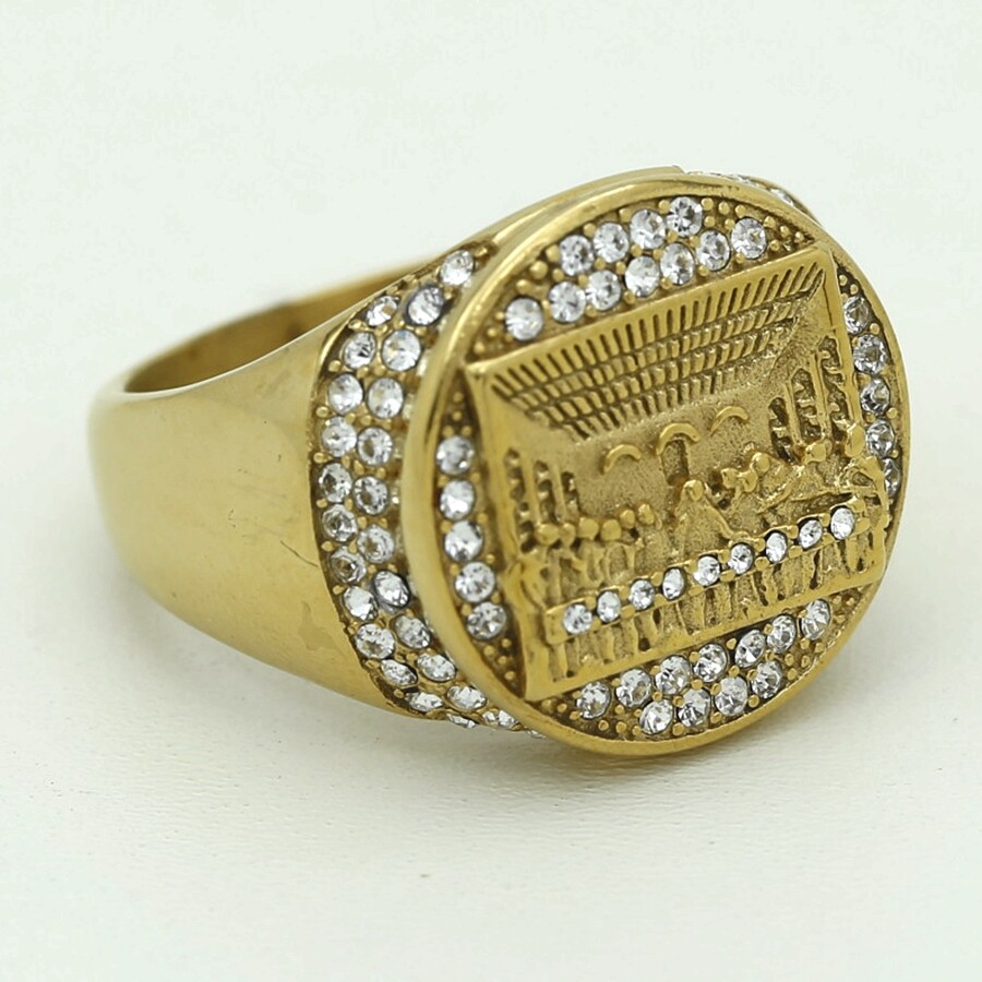 DG Men's Stainless Steel JESUS LAST SUPPER CZ Round Ring 7-13*Gold plated Box