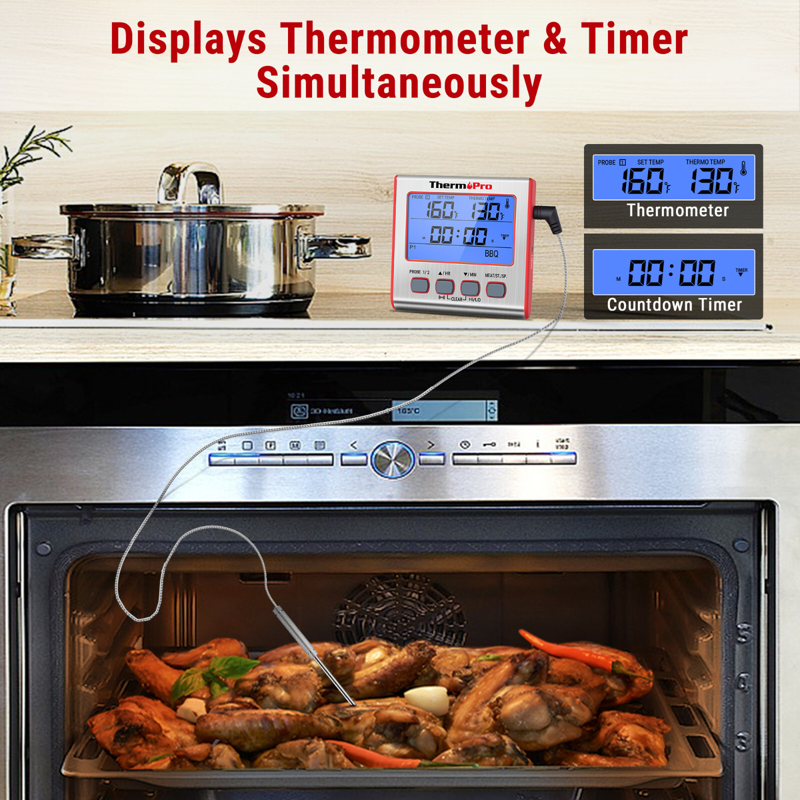 Prolong Dual 2 Probe Digital Meat Cooking Thermometer Grill BBQ Food Oven Smoker