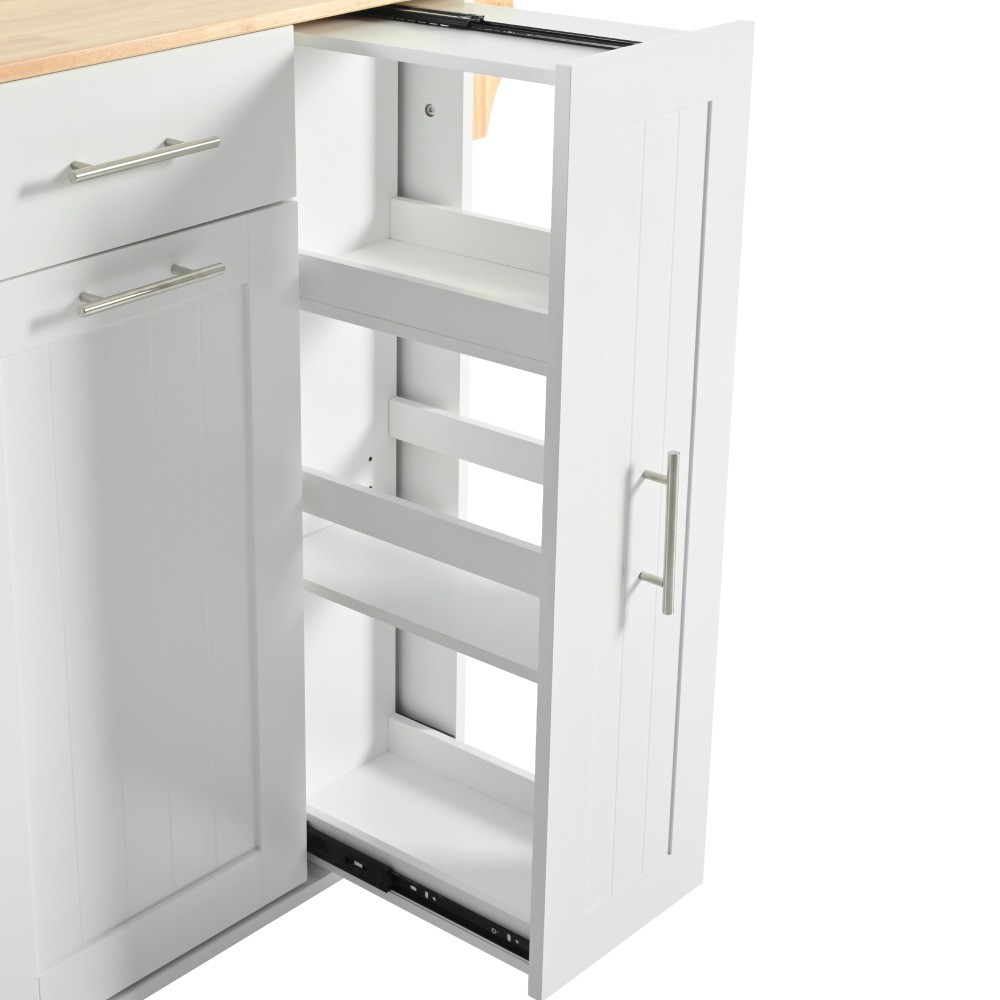 Kitchen Island with Drop Leaf with 3 Tier Pull Out Cabinet Organizer, White