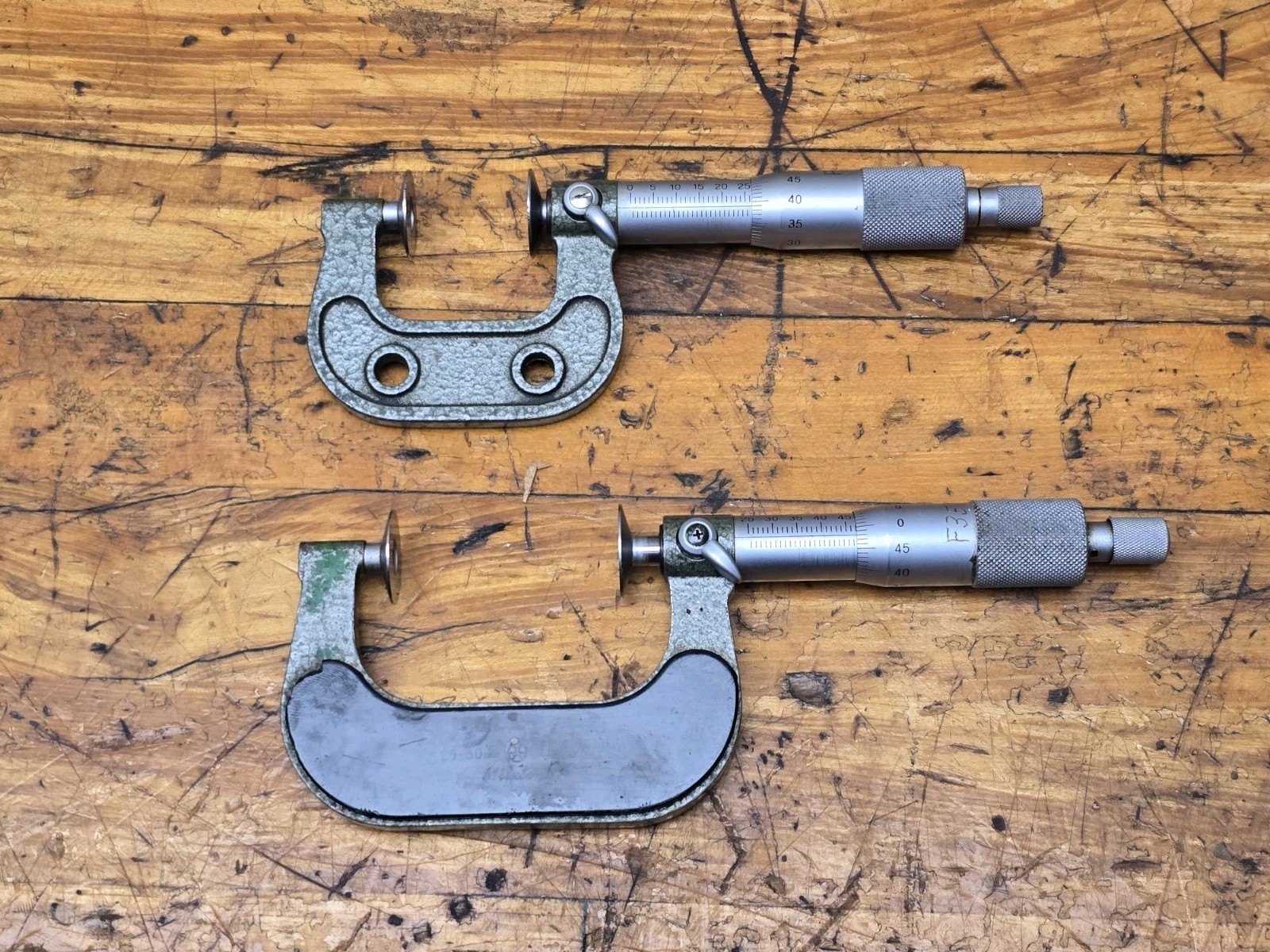 Pair Of Mitutoyo Metric Flange Disc Micrometers 0-25mm & 25-50mm Ratchet Stops