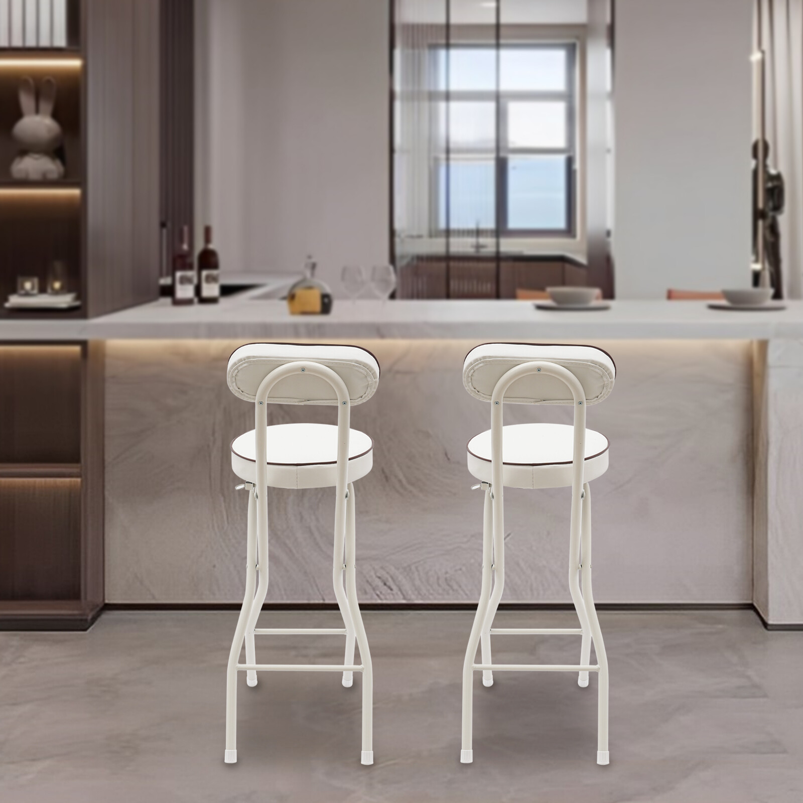 2PCS Bar Stool Portable Folding Stool Padded Folding High Chairs White