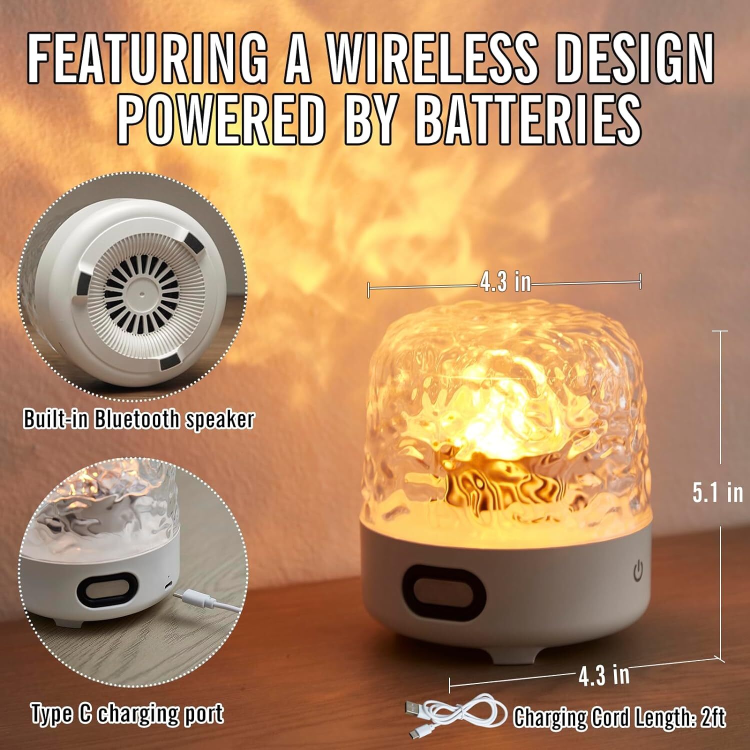 Ocean Wave Night Light Cordless Projector Lamp 16 colors