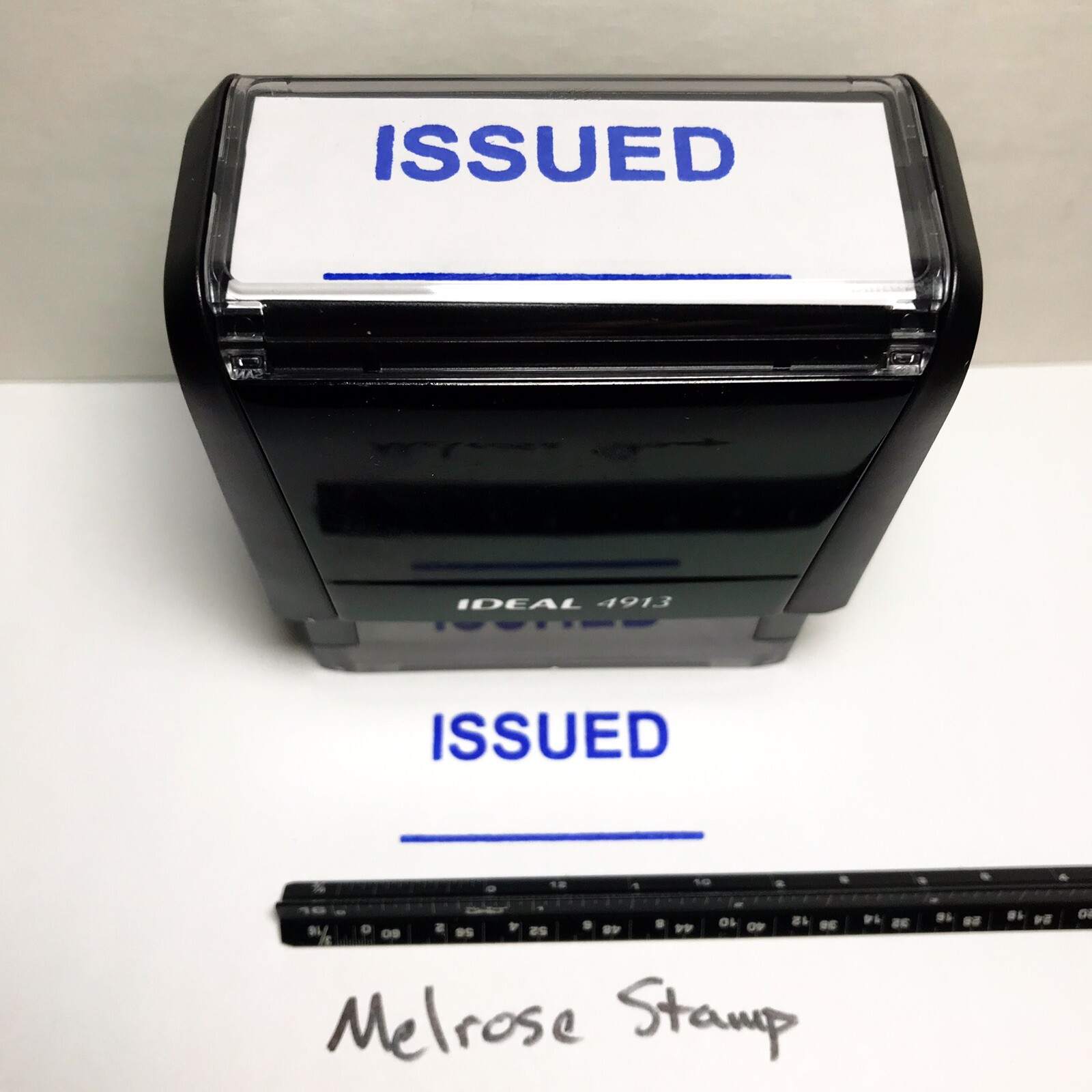Issued With Line Rubber Stamp Blue Ink Self Inking Ideal 4913