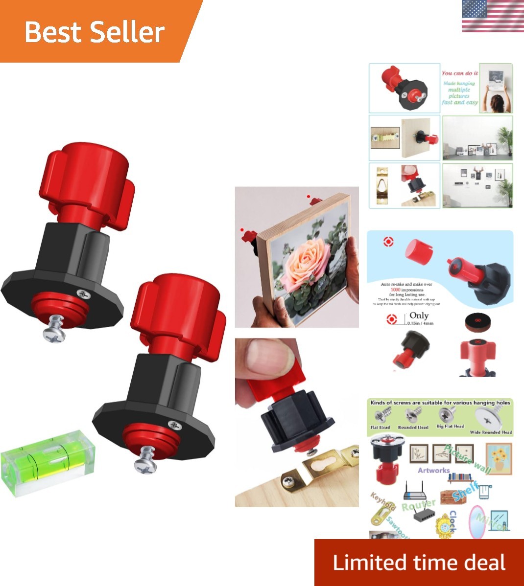 Reusable Picture Hanging Helper Tool & Level - Perfect for Frames and Art Decor