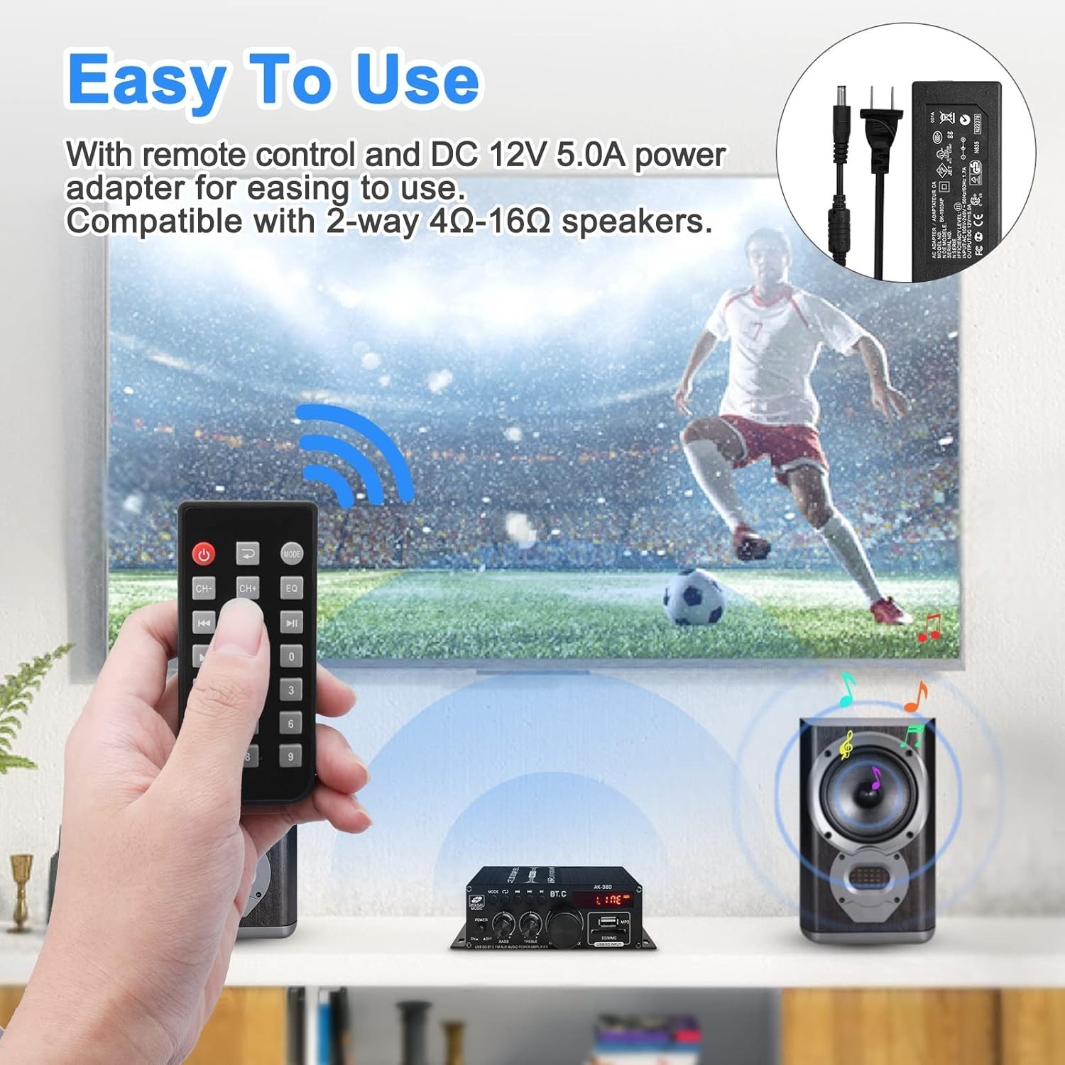 Multi-Functional 40W+40W Bluetooth Speaker Amplifier with Remote & LCD Display