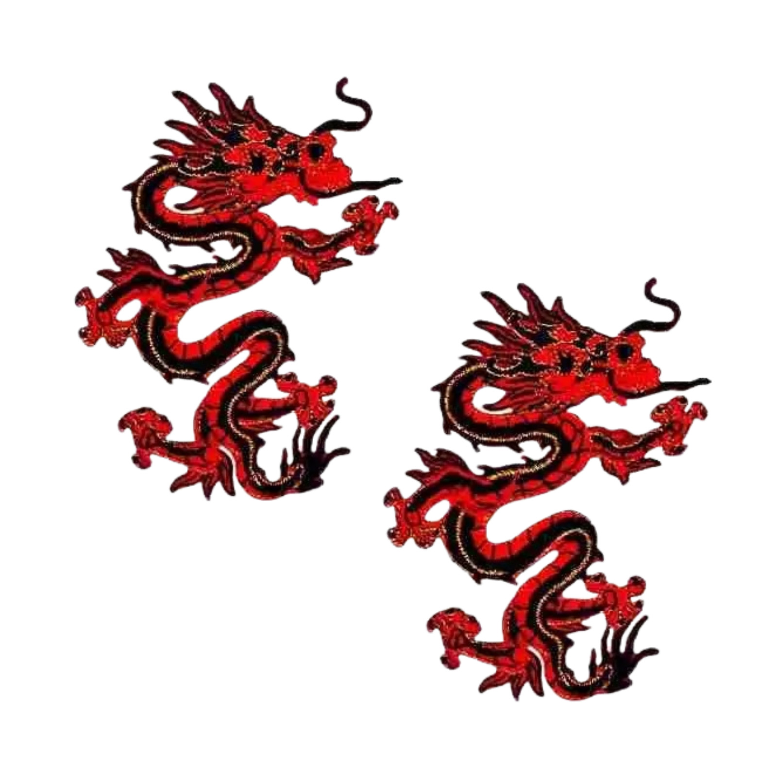 Red and Black LARGE Asian Dragon Embroidered (2-Pack) Iron-On Patch