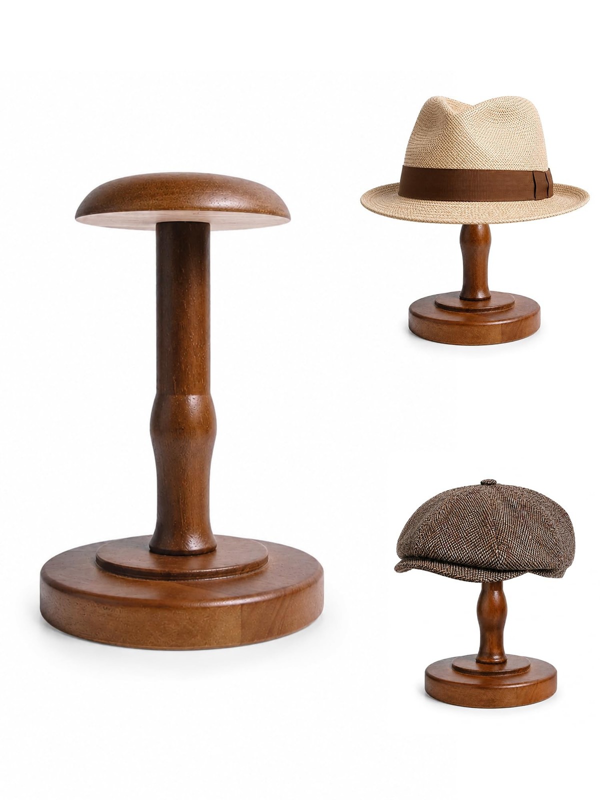 CHADWICK Vintage Style Hat Rack Stand, Rustic Brown Hat Display Stand Wood, H...