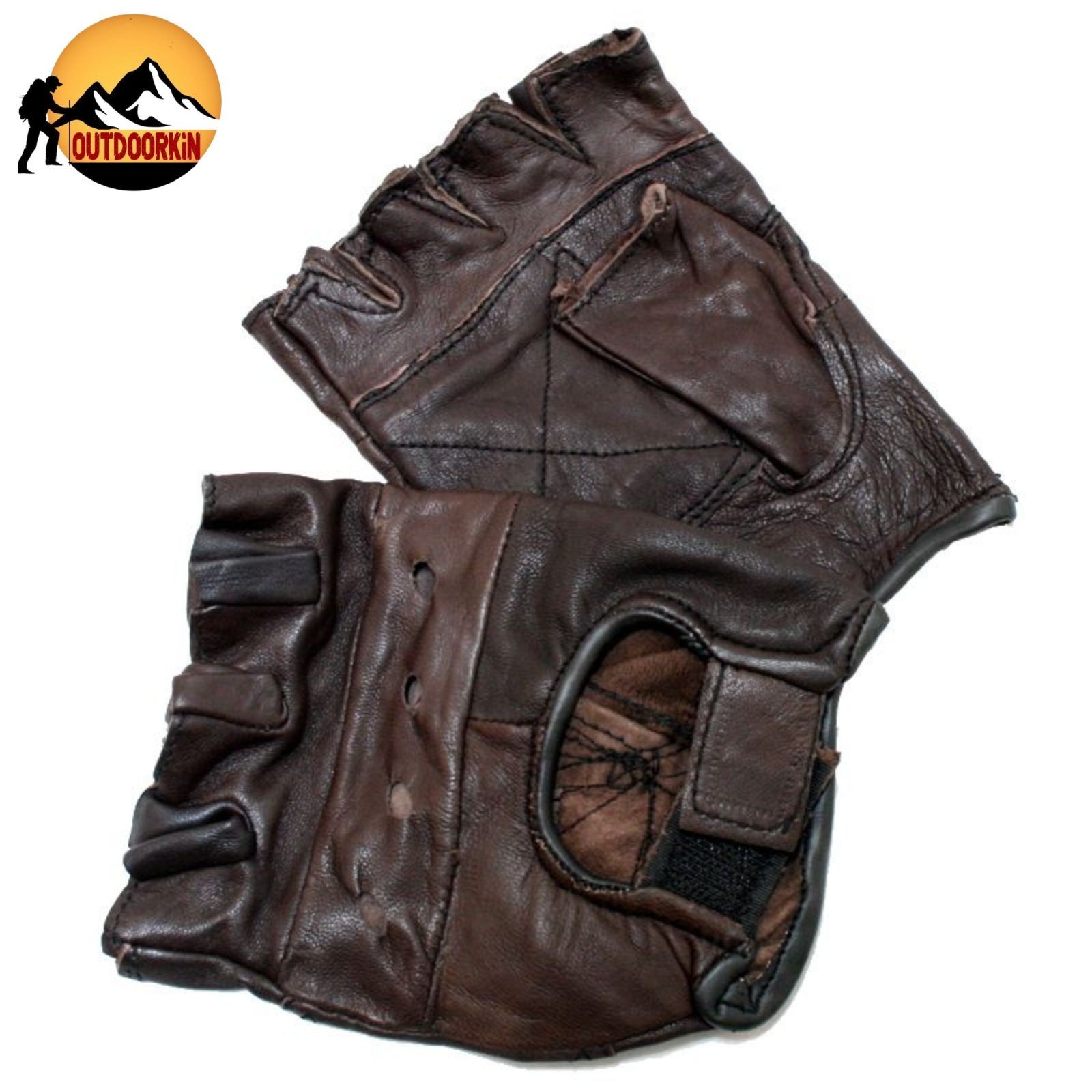 Medium Brown Fingerless Leather Gloves – Gym & Work Gloves