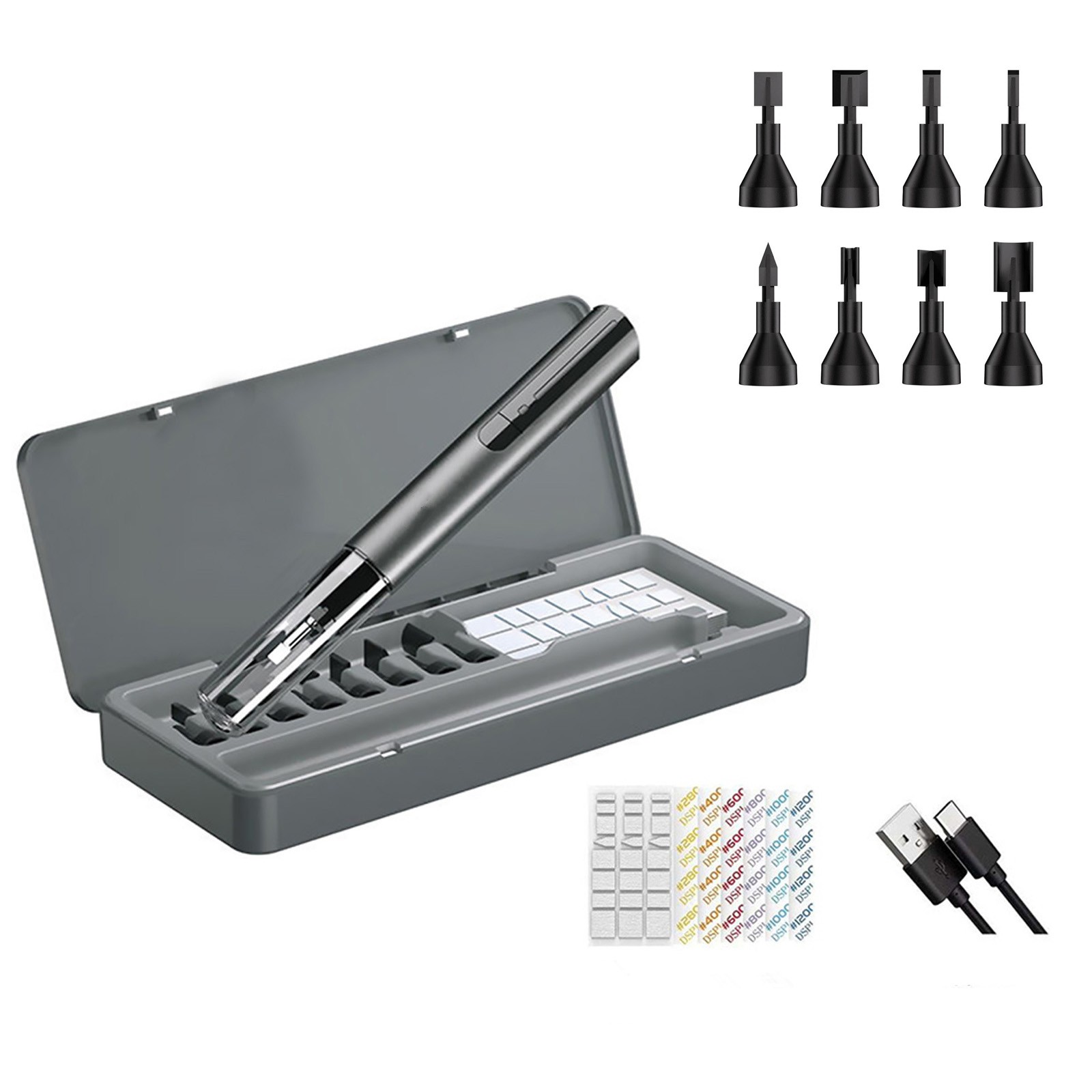 High-Speed Reciprocating Sander Pen 8 Interchangeable Heads & Silicone Paper